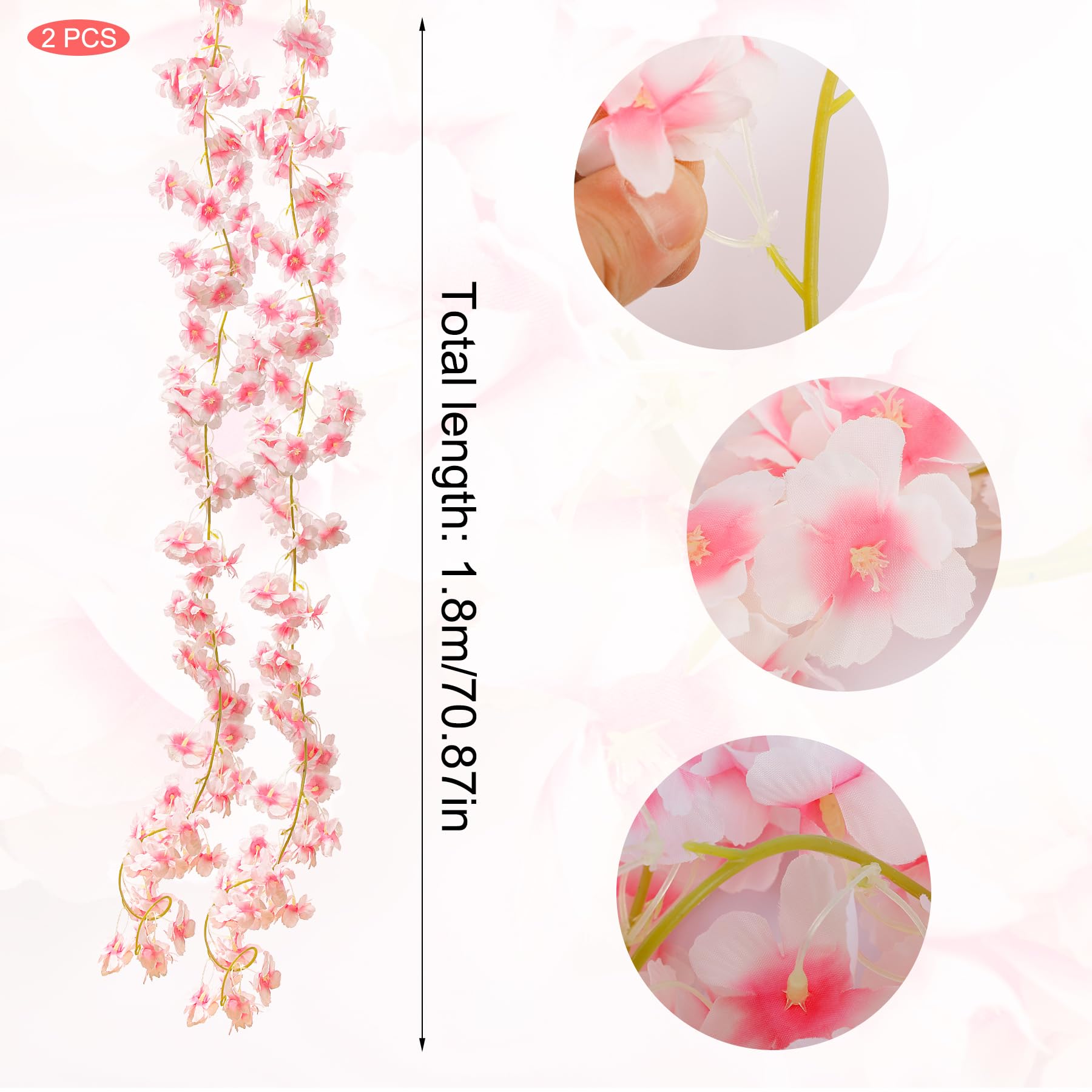 DesertBoy 2Pcs Cherry Blossom Artificial Silk Hanging Vine Garland, 180cm Faux Flower String for Wedding Garden Party Decoration - Image 2