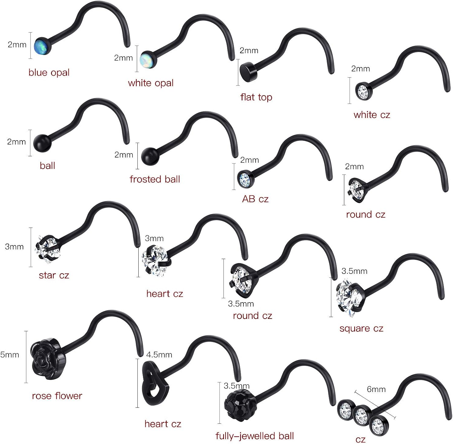 32 Pieces C-Shaped Nose Ring L-Shaped Hoop Tragus Nose Studs Bone Curved Hoop Tragus Cartilage Hoop Piercing (Black)
