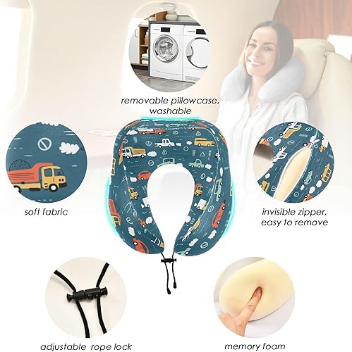 Miniatura 2 de Almohada de cuello de transporte de dibujos animados para avión de espuma viscoelástica en forma de U, artículos esenciales de viaje en avión para