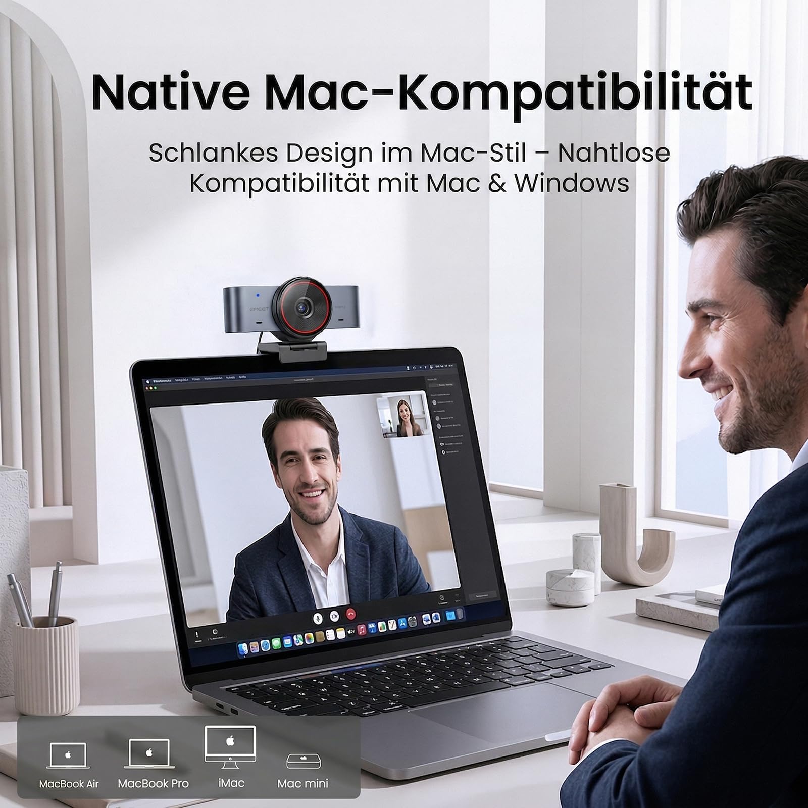 EMEET C960 Ultra Webcam 4k for MAC, USB Web Kamera für Streaming & Teams | 4K UHD 1/1.5" Sensor｜PDAF Fokus｜Alu-Gehäuse & USB-C｜Sichtschutz｜Teams & Whiteboard-Modus｜1080P@60FPS Streaming