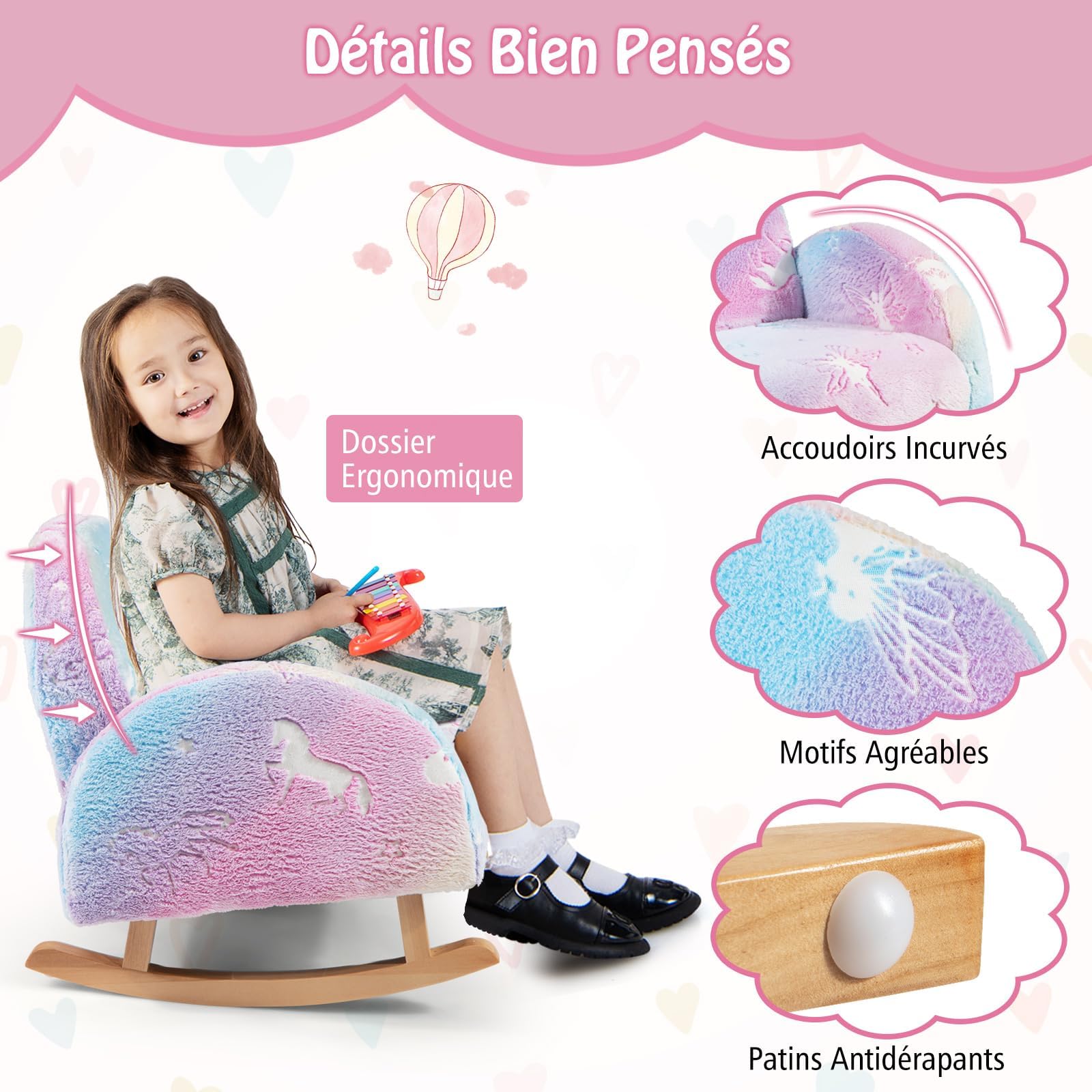 FANTASK Kindersofa Schaukelstuhl im Dunkeln Leuchtend, Kindersessel gepolstert aus Flanellstoff mit Rückenlehne & Armlehnen, Kindercouch für Kinder ab 2 Jahren