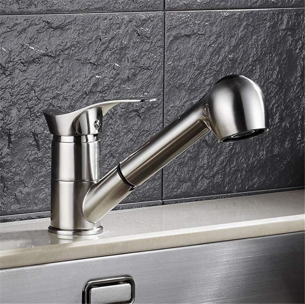 Grifos de Cocina Grifo de Cocina extraíble Giratorio de 360 Grados Grifo de Ahorro de Agua Grifo Mezclador de grúa de Lavabo Negro Pulido Grifo de latón de una manija Montado en la