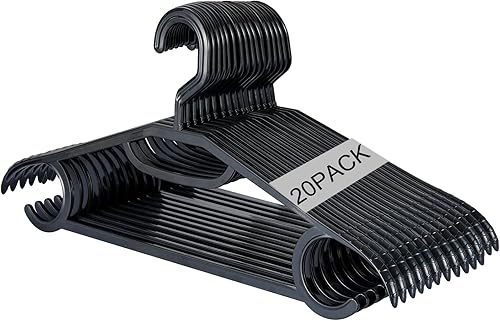 Paquete de 20 perchas de plástico blanco para ropa, perchas para adultos para armario, perchas antideslizantes para lavandería, tamaño básico de