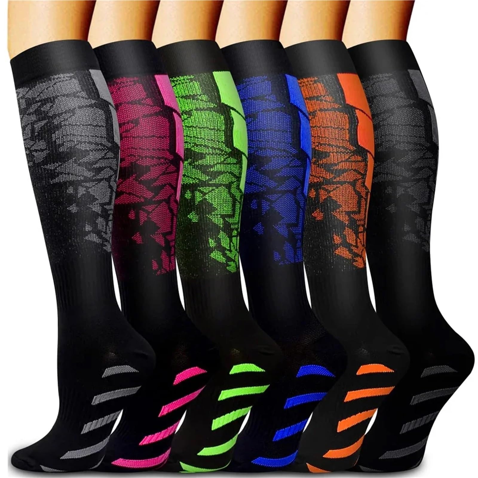 Chaussette De Contention Homme Lot de 2 Paires de Chaussettes de Compression 20-30 mmHg for Homme et Femme, Chaussettes de Sport for Marathon, Cyclisme, Football, Varices(Orange,L-XL)