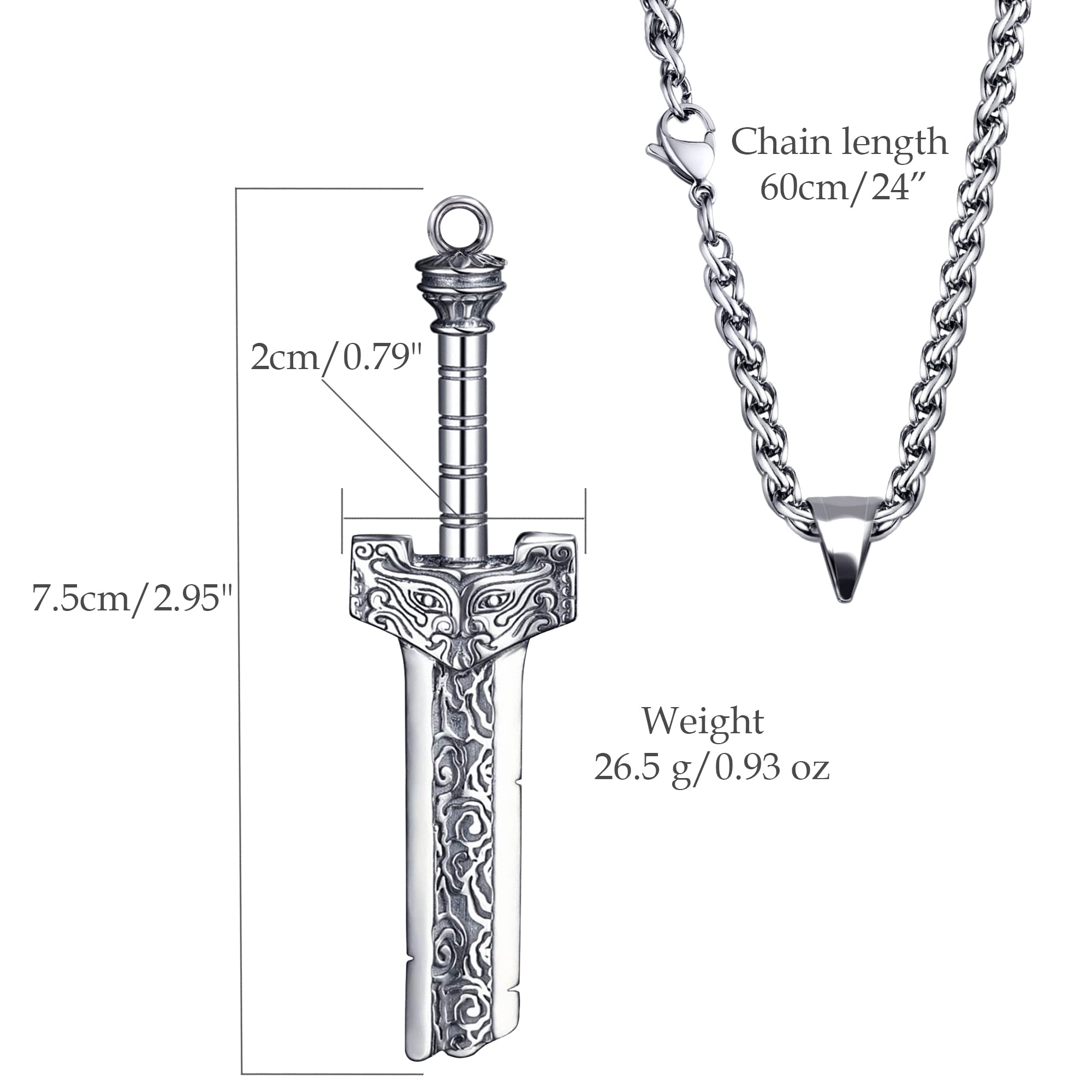Collar de espada rota para hombre, de acero inoxidable, collar de espada de caballero para hombres y mujeres, diseño de nube de dragón, joyería con cadena de 24 pulgadas, Metal 3