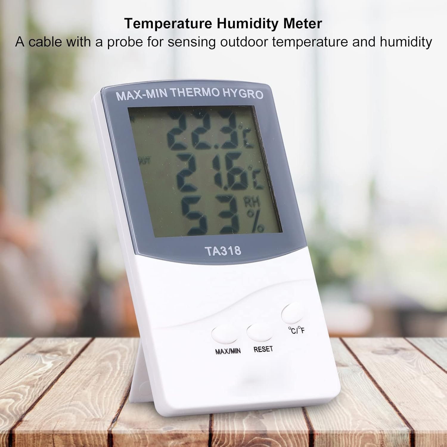 Zerodis Termometr wewnętrzny, na zewnątrz, nowoczesny termometr stołowy, regulowany higrometr, z czujnikiem temperatury wewnątrz na zewnątrz