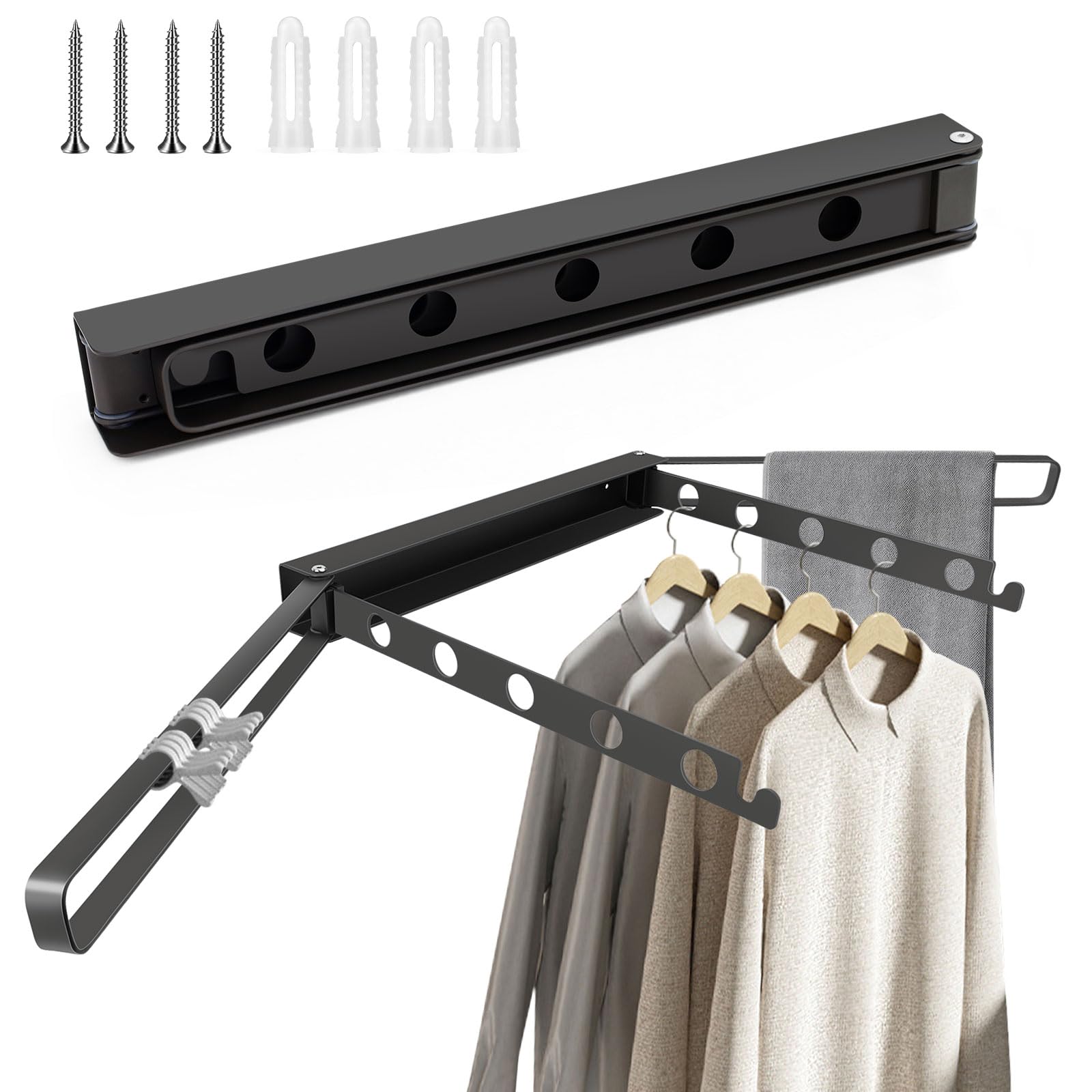 Modixun Séchoir à linge mural pliable à 180° avec 4 tiges pivotantes, en alliage robuste, peu encombrant, gris