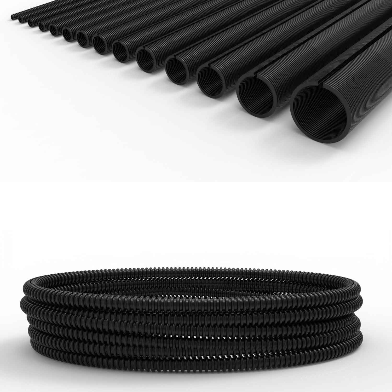 ISTA Tubo corrugado ranurado de 2 a 50 m / Tubo vacío para cable subterráneo/tubo corrugado resistente a los rayos UV / Manguera de protección de cable/manguera de cable negro (25 m, diámetro interior
