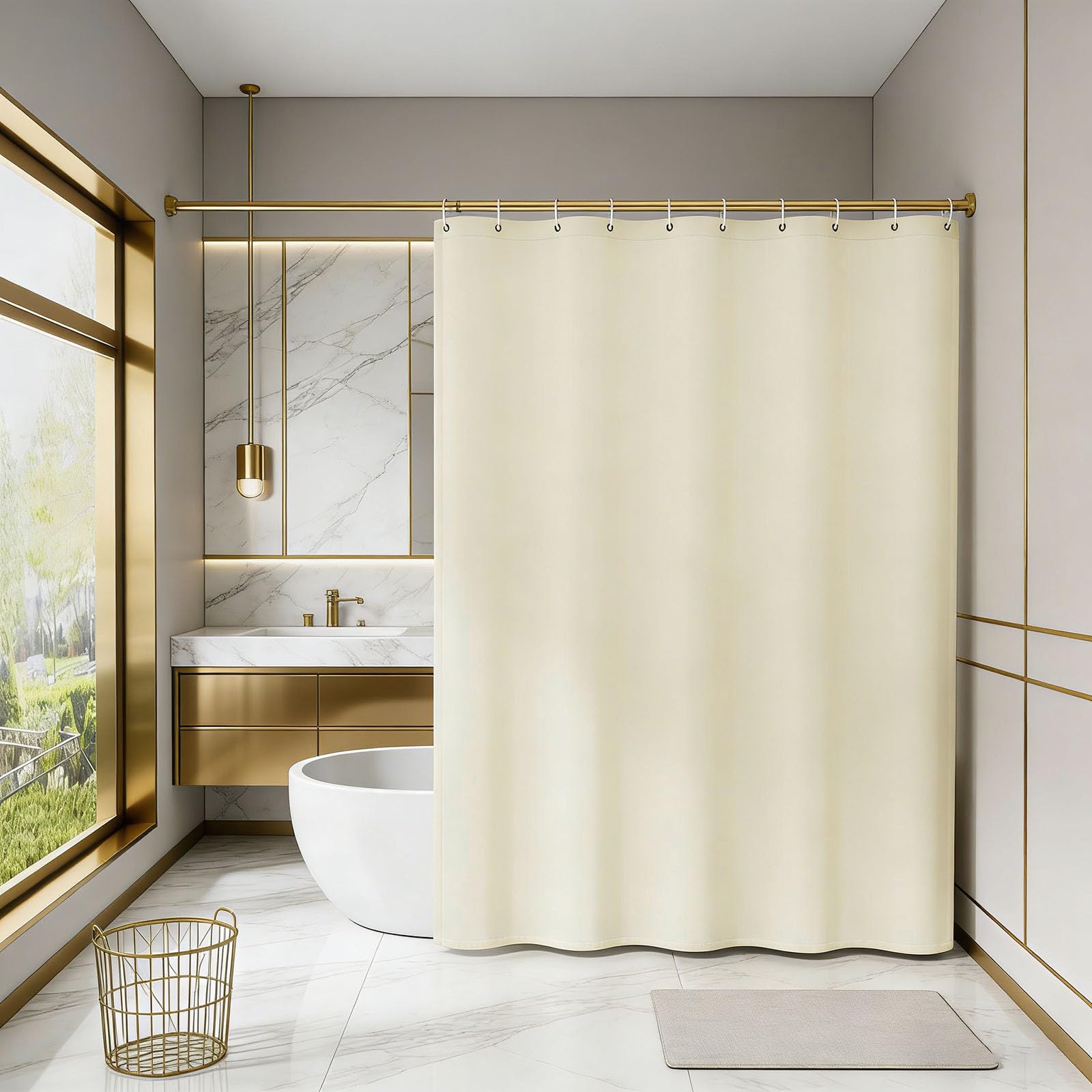 Rideau baignoire 190 x 330 cm beige pour sublimer votre salle de bain relaxante
