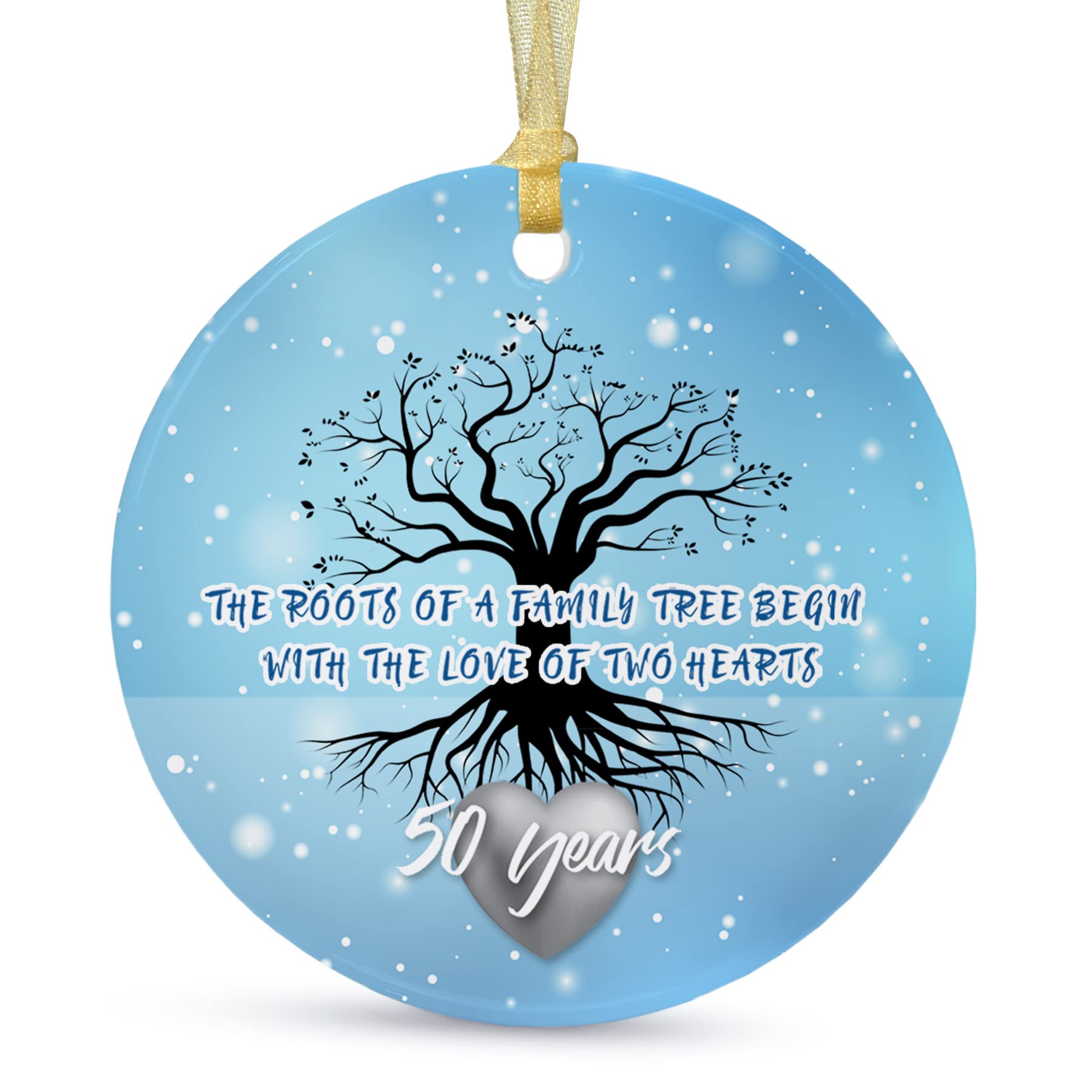 50th Anniversary Ornament 2021,50 Years as Mr and Mrs, Wedding Anniversary for Fifty Years Couple, Ceramic Ornament for 50th Husband & Wife Married Decorations with Ribbon and Gift Box (2.9")