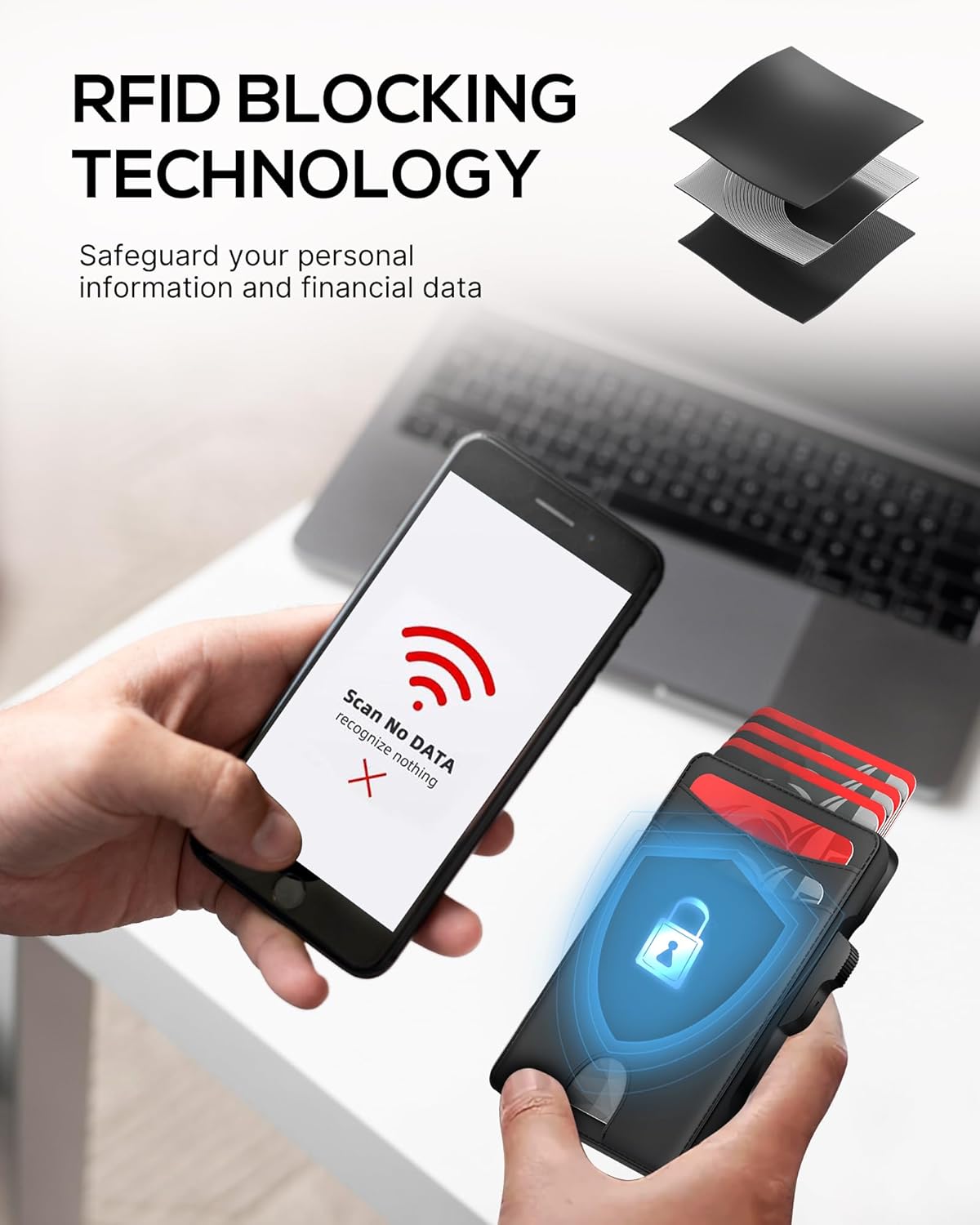 Minimalist Mens Wallet Card Holder: Pop Up Card Case, Genuine Leather, Smart, RFID Blocking, Slim, Thin, Front Pocket, Gift Box - 9-12 Card Capacitiy, Cash Pocket (Black) - Image 4