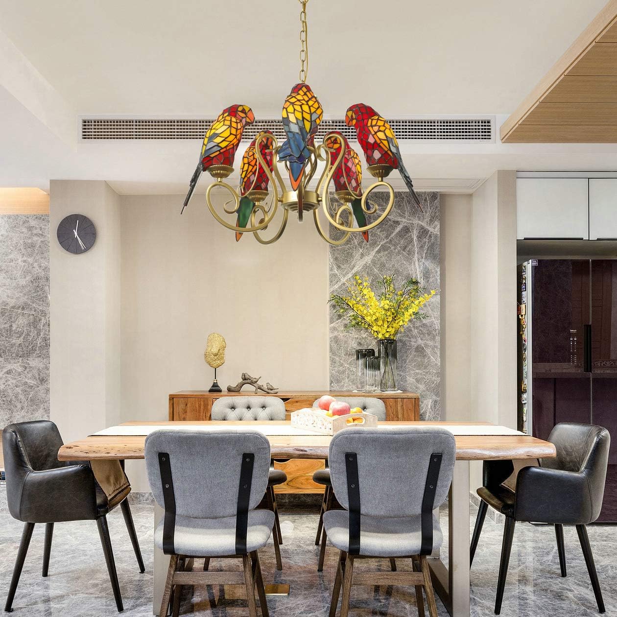 Buy 1 get 1 🔥 BAYCHEER Parrot Chandeliers Tiffany Pendant Lamp 5 Lights Chain Adjustable Industrial Lighting Stained Glass Shade Bird Ceiling Pendant Light Hanging Fixture for Kitchen, Bedroom, Restaurant in Red