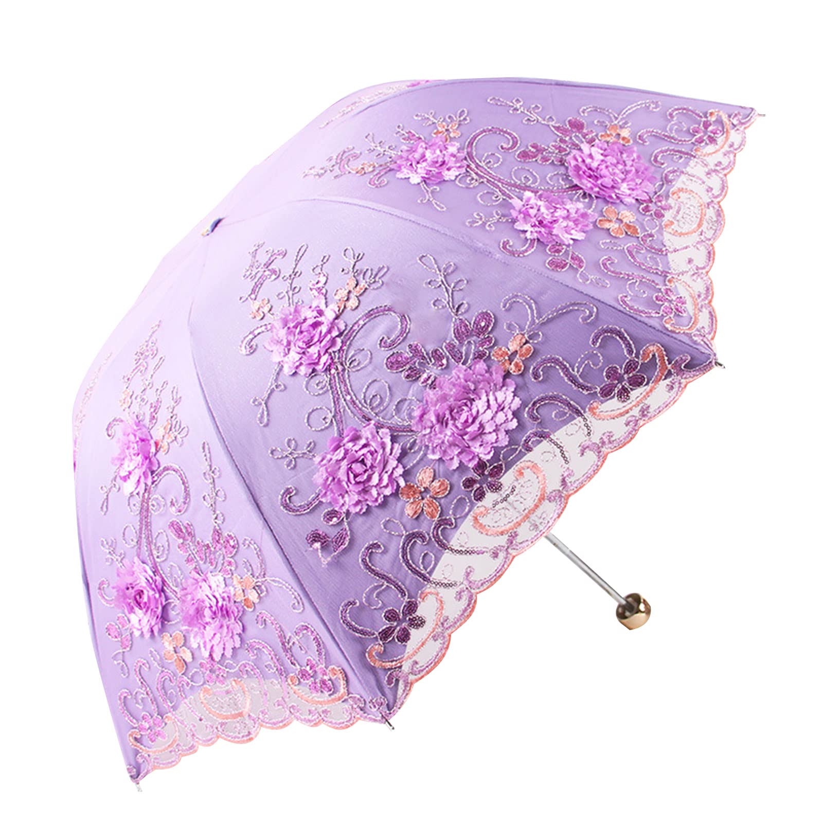 Tsophreniq Embroidered Lace Parasol Double Layer Three Folding Umbrella Windproof Folding Lace Umbrella