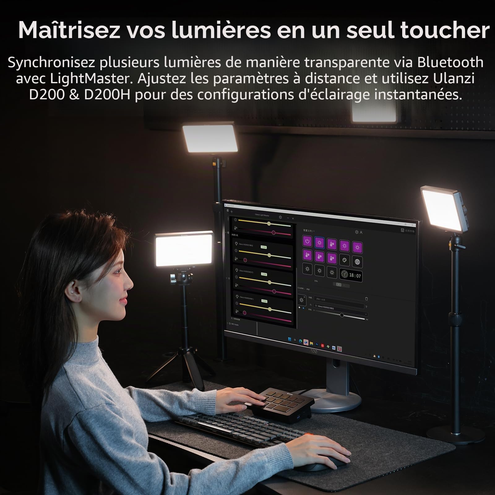ULANZI K6500 Lampe Vidéo LED avec Support de Table, Batterie 8000 mAh, Panneau LED Professionnel, 1000 lumens 2900K-6500K éclairage Vidéo Magnétique Bluetooth, pour Youtube/Diffusion en Direct/Studio