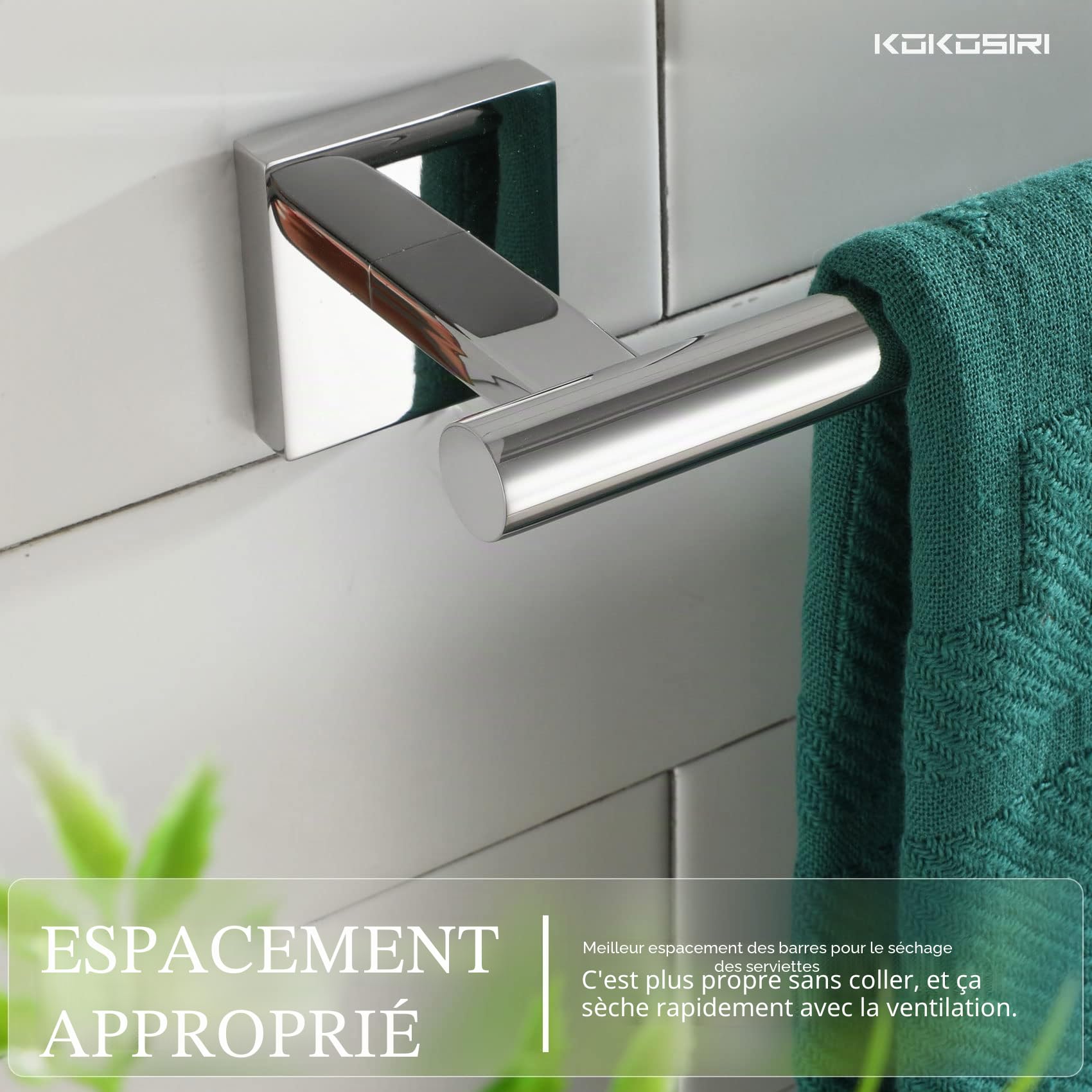 KOKOSIRI B4005CH-L16 Barre porte-serviettes en acier inoxydable pour salle de bain, cuisine, toilettes ou armoire, fixation murale, 40,6 cm, couleur chrome