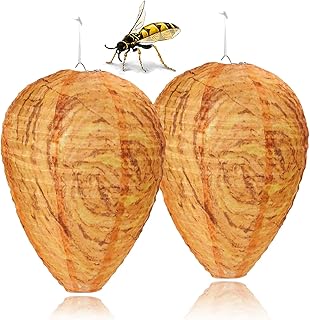 2 Pack Wasp Nest Decoy, Waterproof Polyester Hanging Fake Wasp Nest Hornet Repellent Trap, Wasps Hornets Control Deterrent for Garden Home and Outdoors