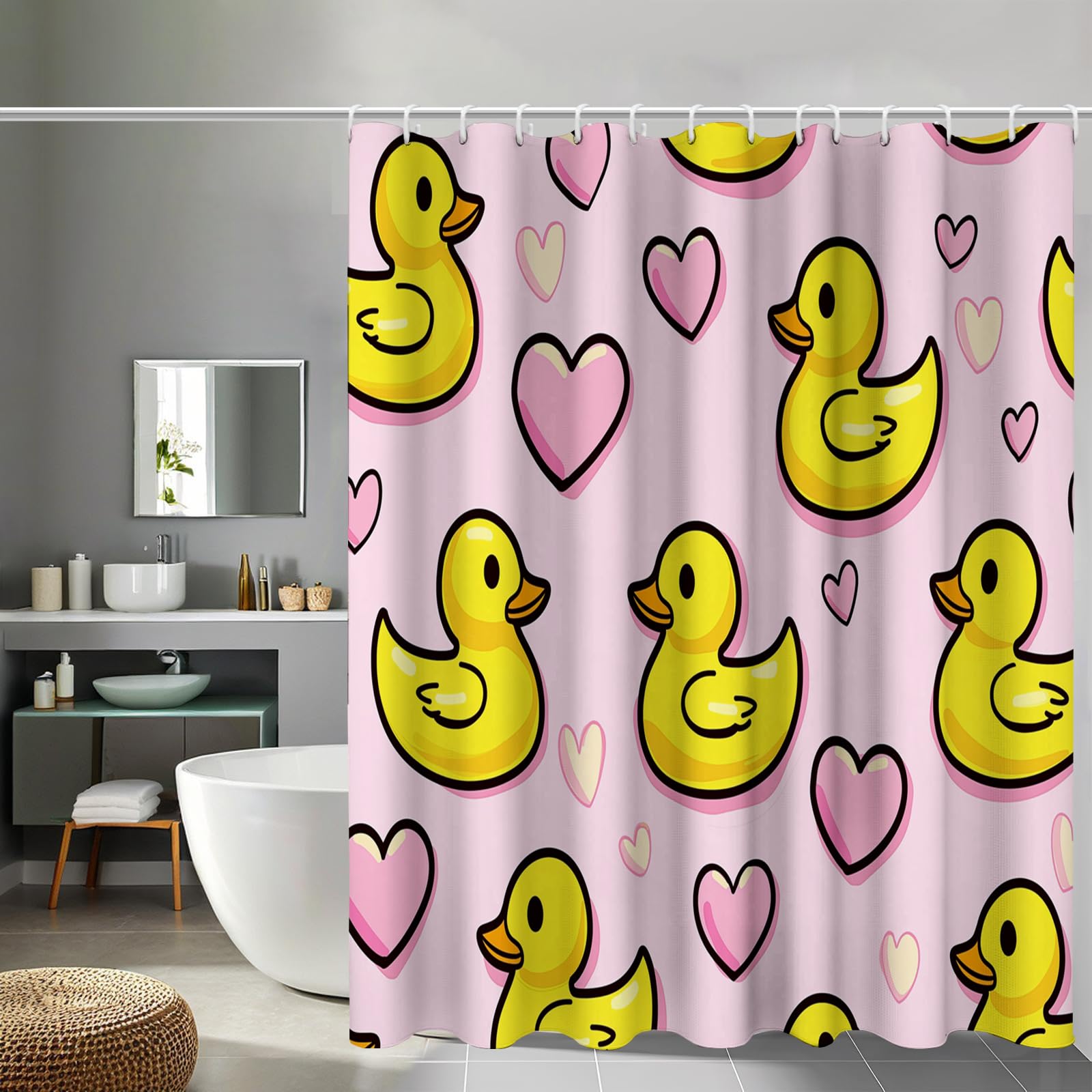 Rideau de douche rose cœur d'amour pour illuminer la salle de bain des enfants