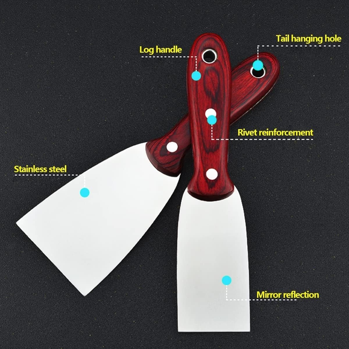 Ensemble de couteaux à mastic pour peinture et ruban adhésif – Grattoir en acier pour cloison sèche et outils de retrait de papier peint – Couteau à enduire et dissolvant de peinture pour le travail