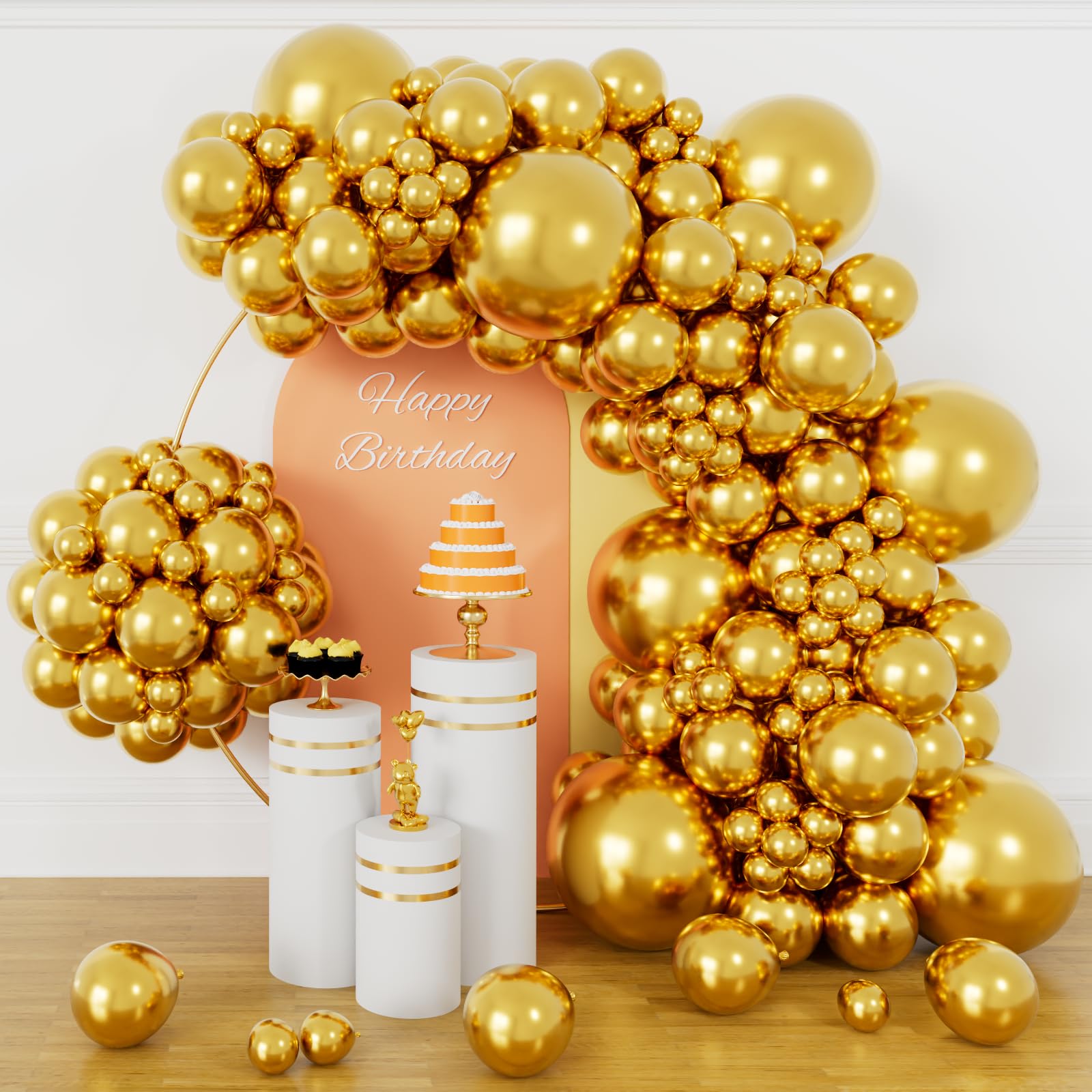 Photo 1 of 134Pcs Metallic Gold Balloons Different Sizes 5 10 12 18 Inch Chrome Gold Latex Balloon for Birthday Wedding Baby Shower.