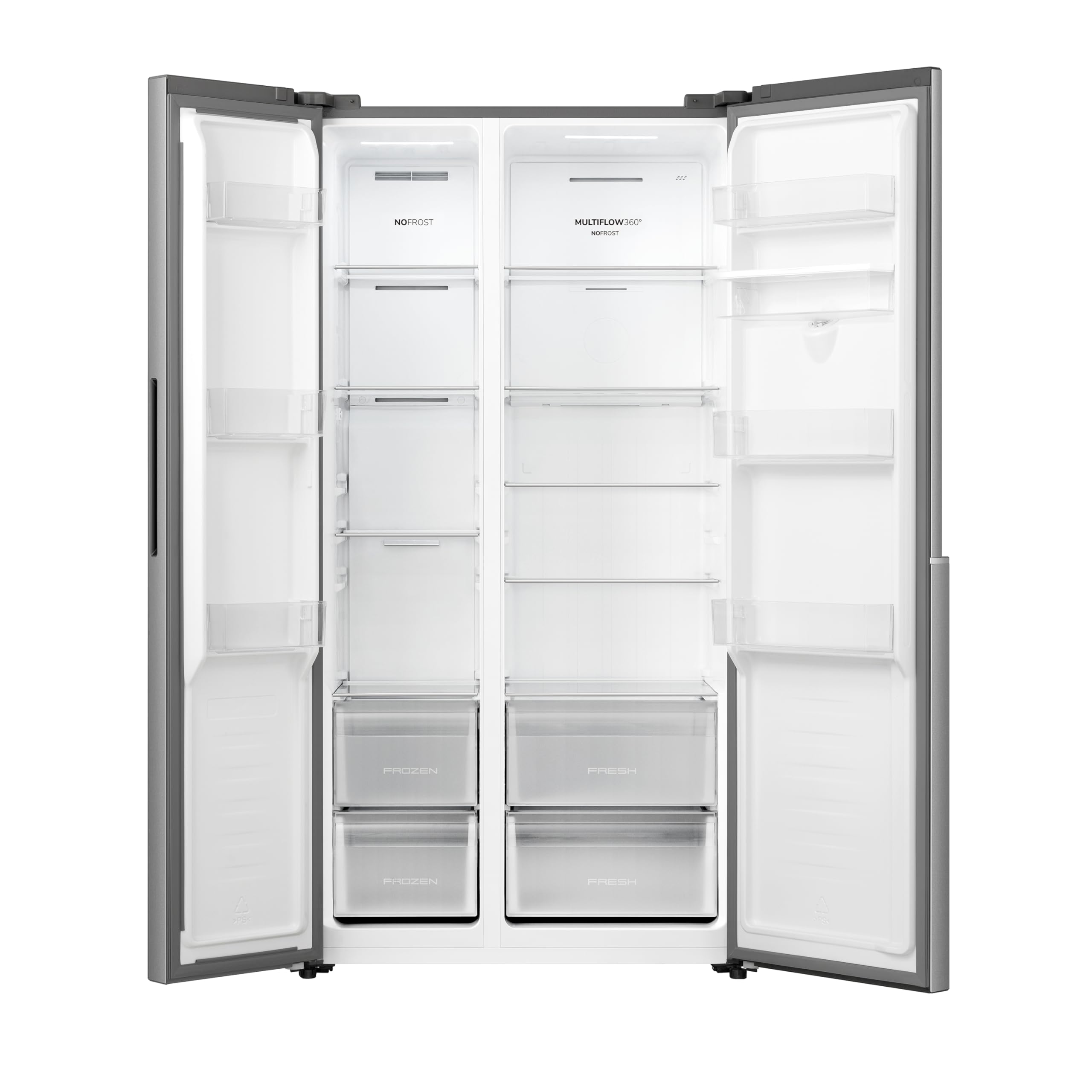 Gorenje NRS917E41XWD Kühl-Gefrierkombination/Freistehend/ 541L/ 39dB/ EEK: E/NoFrost Plus/Wasserspender/Multiflow 360°/ CrispZone/Supercool/FastFreeze/(BxHxT): 91,1 × 178,6 × 61,5 cm/Grau