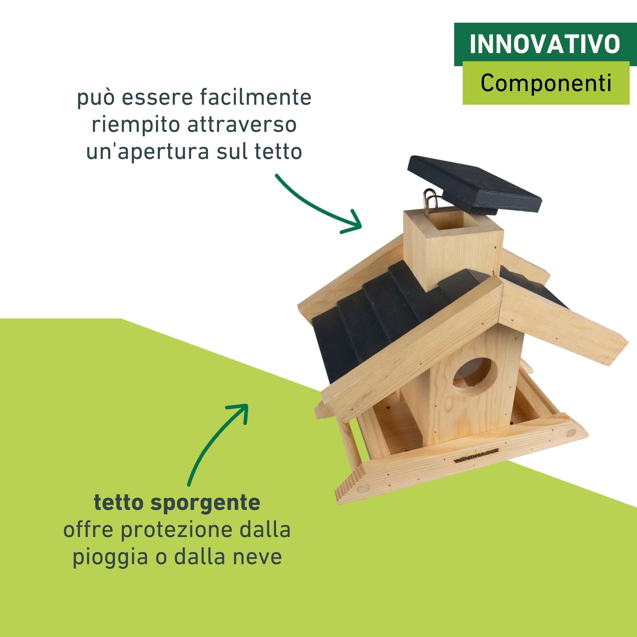 Windhager silo per mangiatoie per uccelli "Finca" - in legno di pino, volume di riempimento 1,25 L - mangiatoia per uccelli, casetta uccellini da esterno