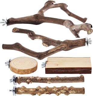 LiMio 6-Piece Natural Wood Bird Perch Set: Grape Sticks, Paw Grinding Forks, Platforms for Parakeets, Cockatiels, Conures, Budgies