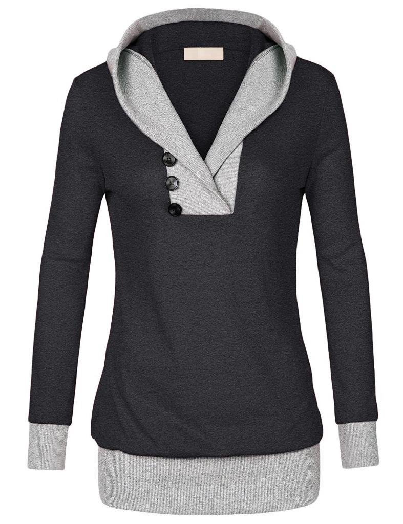 Womens Long Sleeve Color Block Lightweight Pullover Sweatshirt Hoodies