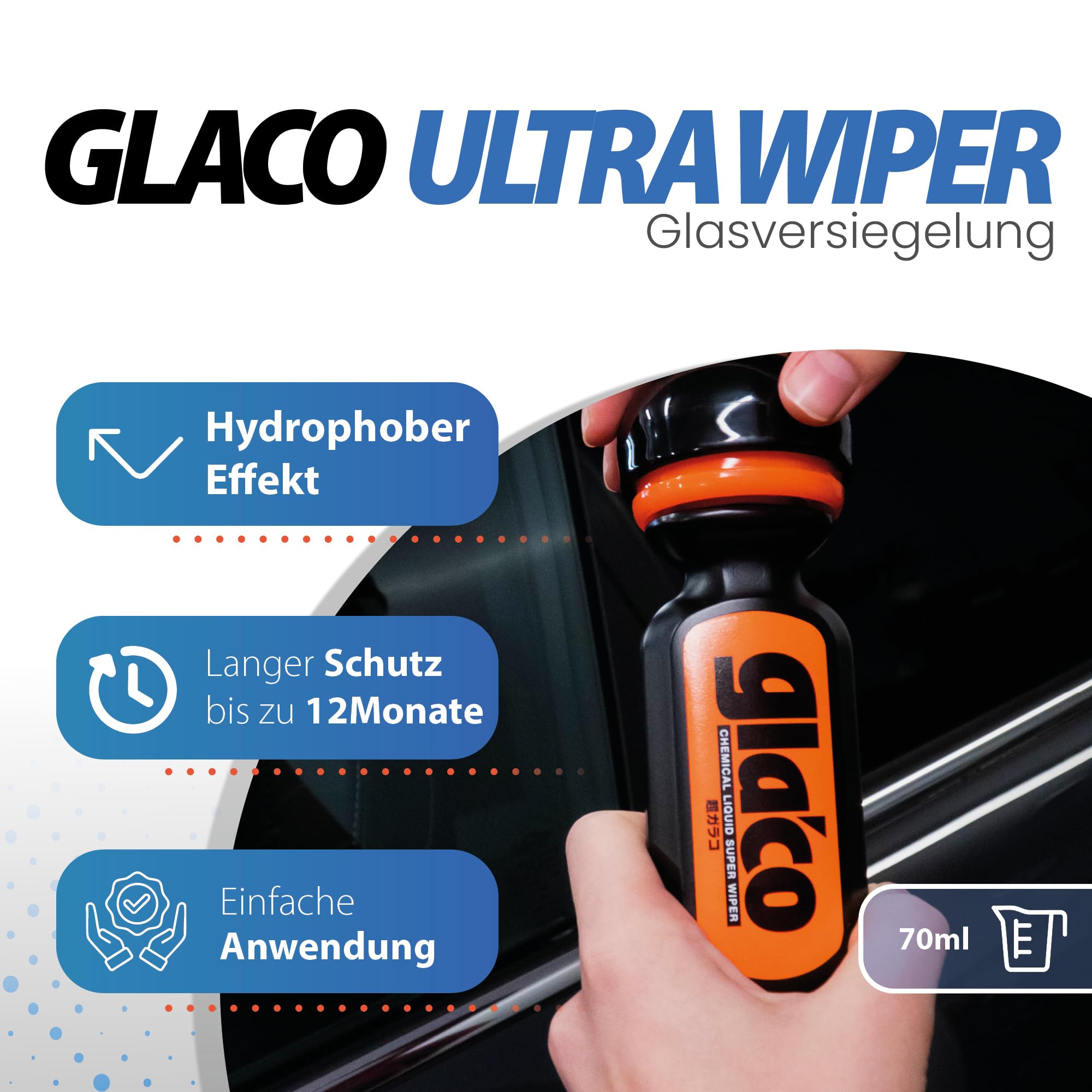 Auto Scheibenversiegelung Set | Soft99 Glaco Glass Compound Roll On Tiefenreiniger + Ultra Glaco Versiegelung | effizienter Regenabweiser für Autoscheiben bis zu 12 Monate | Nano Glasversiegelung