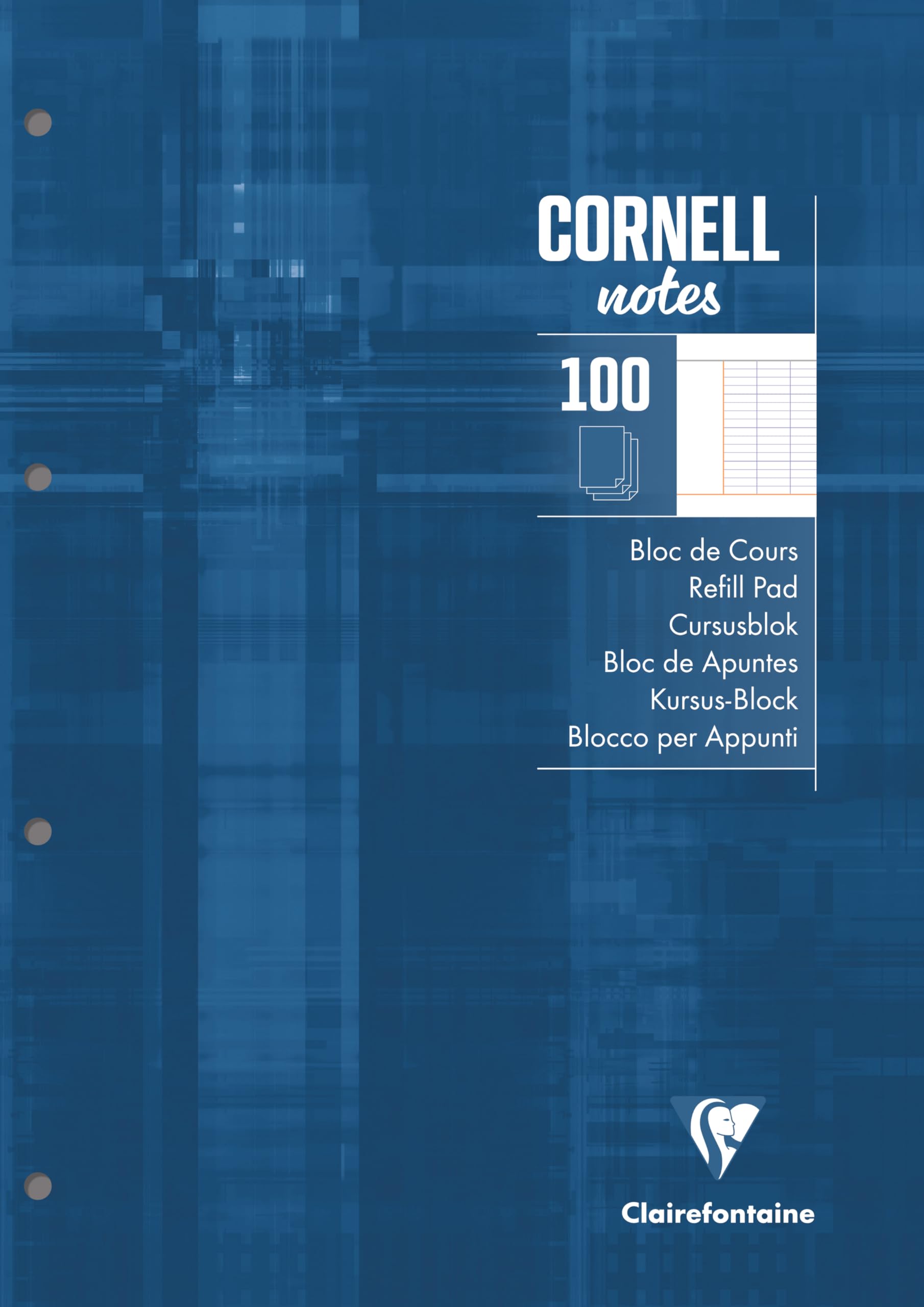 Clairefontaine 5819C - One"CORNELL notes" Perforated Course Pad Petrol Blue - A4 21x29,7 cm - 200 Seyes Lines - 90 g White Paper - Laminated Card Cover