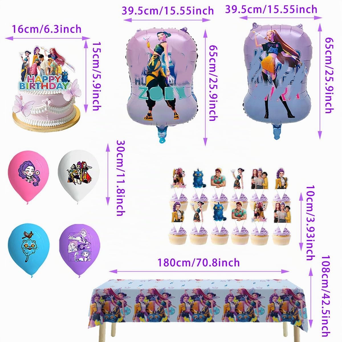 55 piezas Decoraciones de cumpleaños de dibujos animados y anime, pancarta, Adornos colgantes, Mantel, Globos de aluminio estilo anime geniales, globos de látex