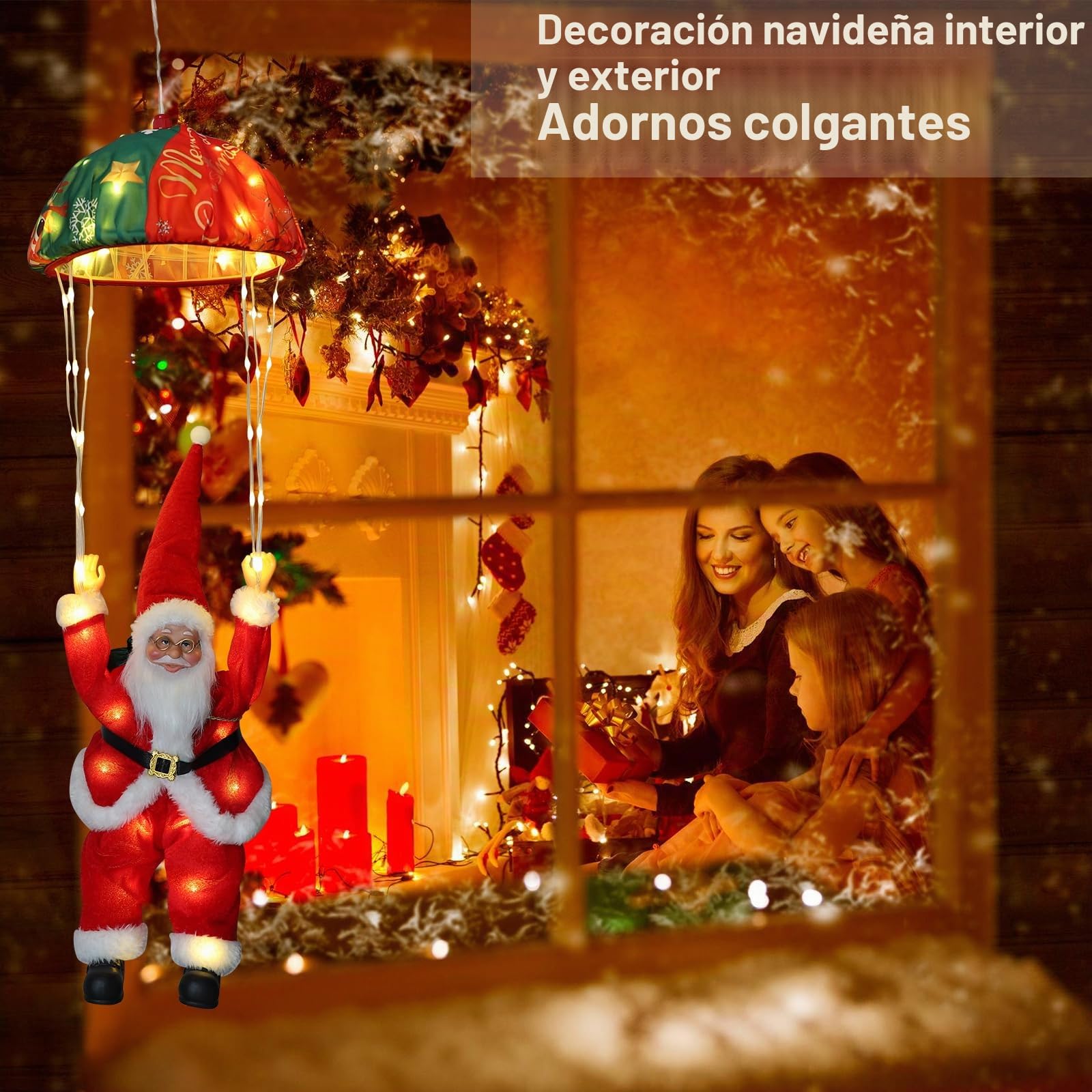 Auting Luces Navidad LED Paracaídas Papá Noel 8 Modos Temporizador | Función memoria para conservar ajustes, perfecta como decoración colgante en ventanas e interiores