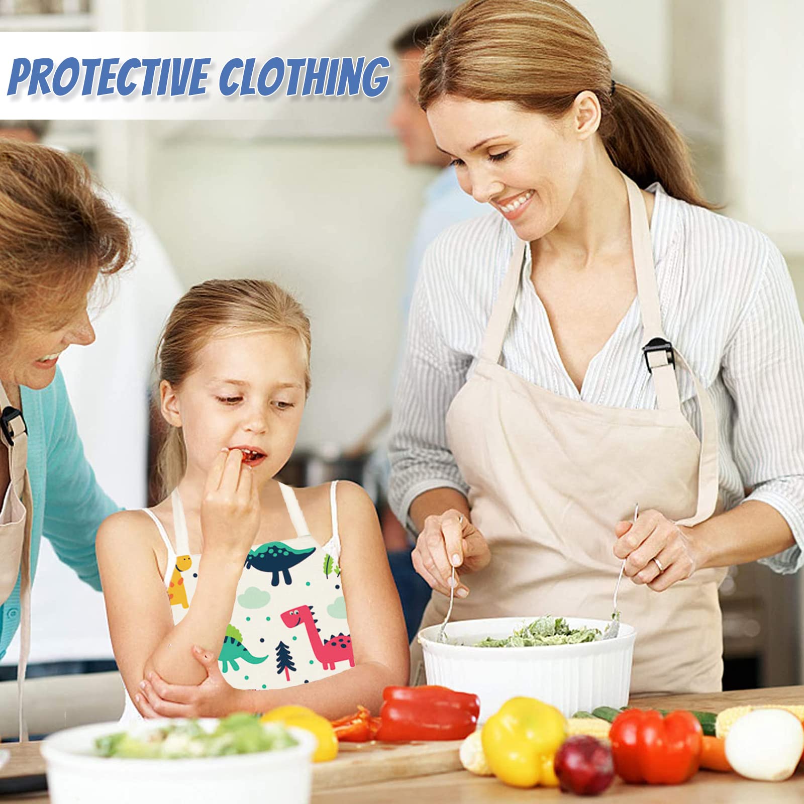DOKRIN Grembiule Impermeabile Per Bambini Con Motivo Dinosauro – Adatto Per Cucina, Pittura E Lavoretti, Taglia Unica Regolabile, Tasca Frontale