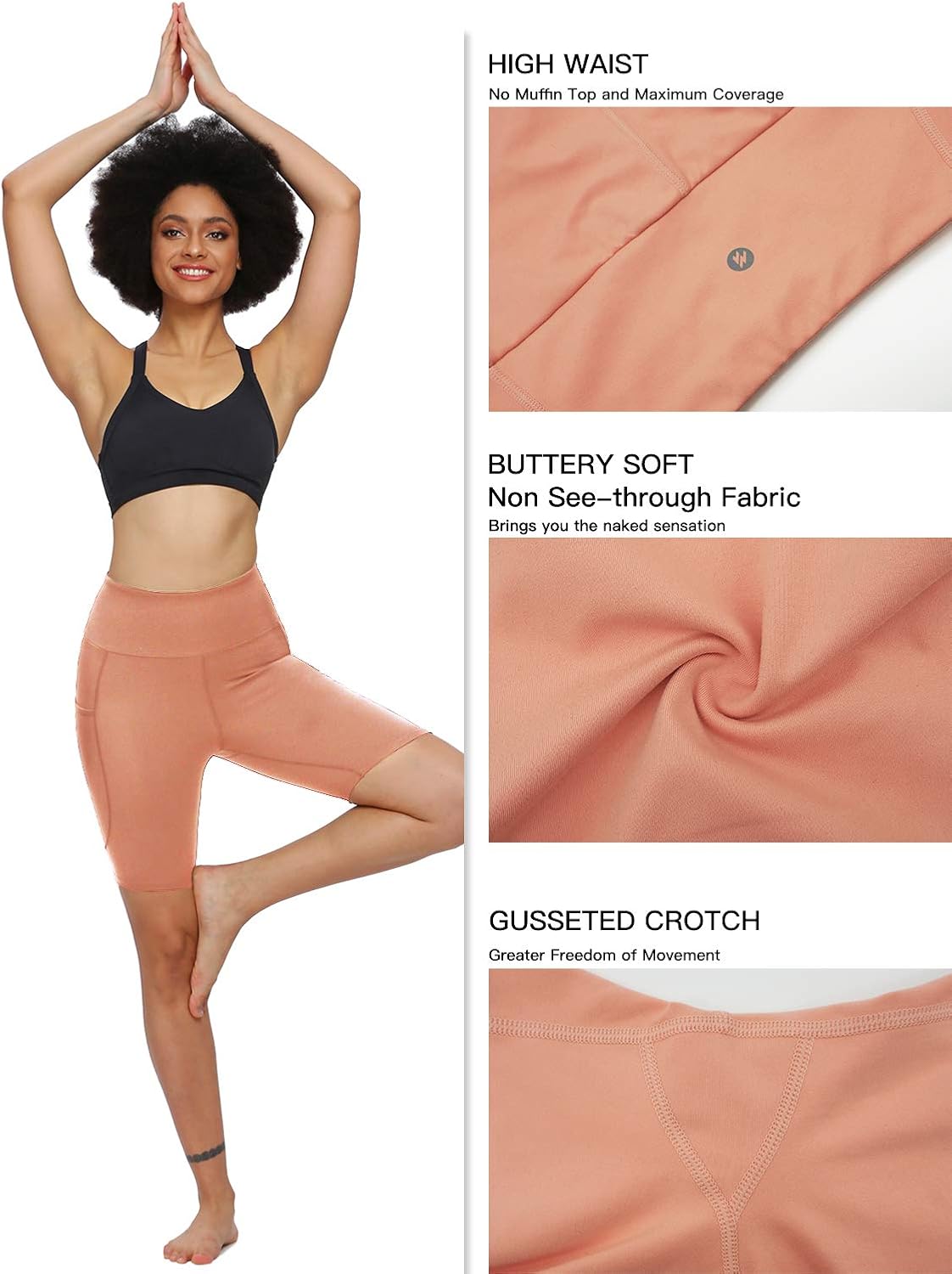 MOVE BEYOND Buttery Soft Women's 8''/5'' High Waist Workout Yoga Shorts Side Pockets Athletic Compression Biker Shorts