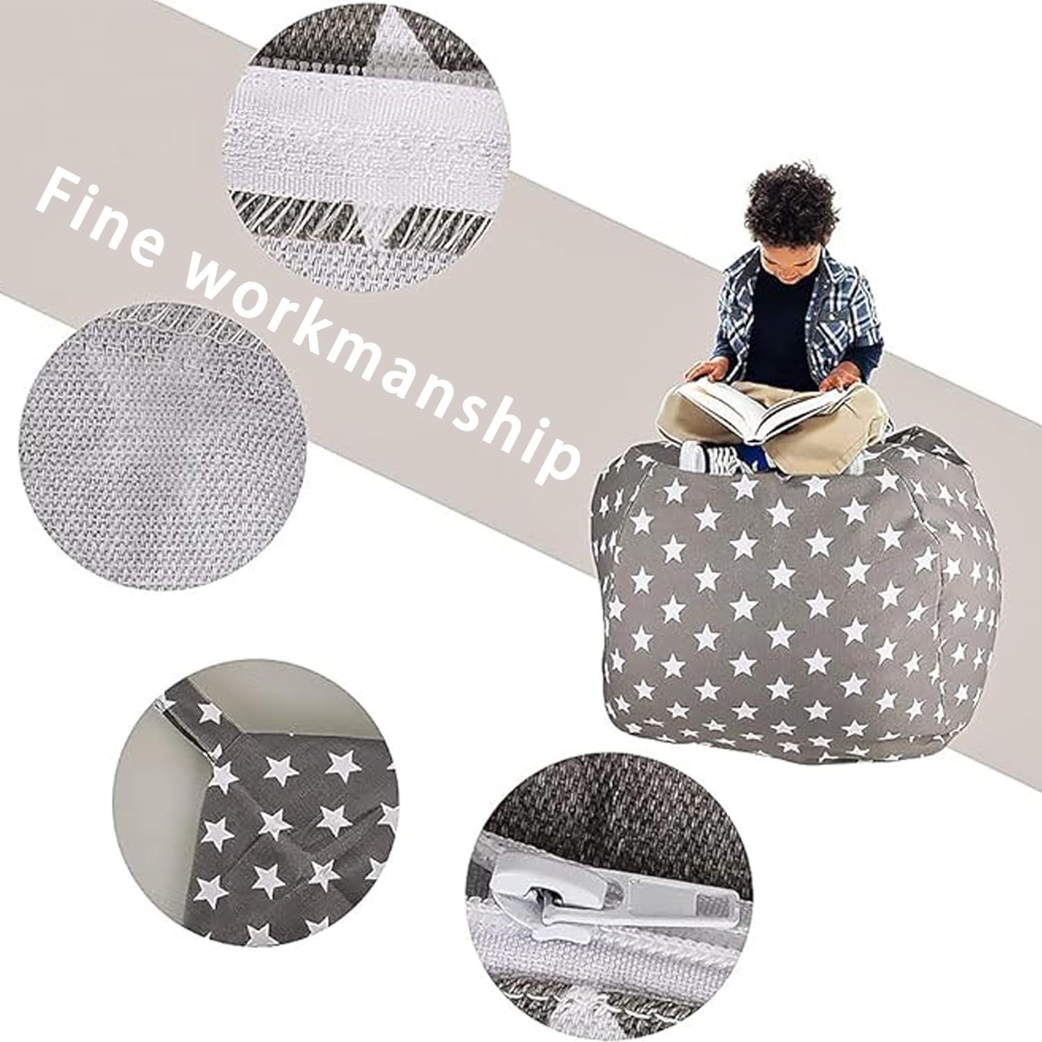 Bolsa Almacenamiento Juguetes Felpa, Lona Bolsa De Frijoles Rellenable, Niños Beanbag Sofá Con Cremallera, Puffs Plegable Para Niños, Puf de Peluche, para Organizar Juguetes, Ropa (24 Pulgadas) (24)