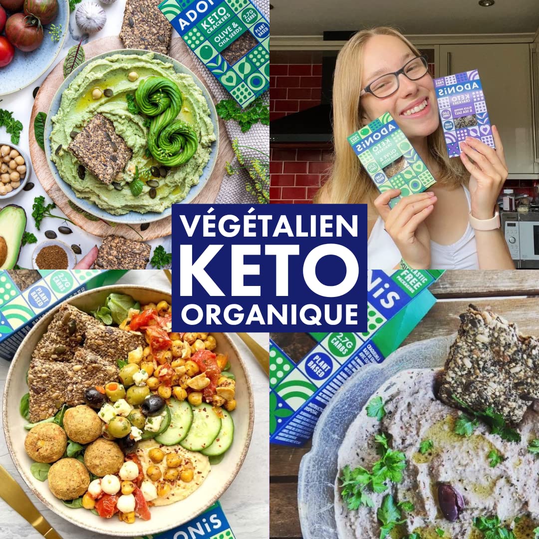Craquantes Adonis Keto Olive et Graines de Chia (lot de 10 cracker de 60g) | Végétalien et Keto l 100% Naturel (Poivre Noir & Sel Marin)