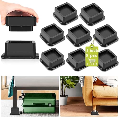 Yookwutar Paquete de 8 elevadores de muebles de 1 pulgada, elevadores de cama ajustables resistentes para mesa, escritorio, sofá, gabinete, patas de
