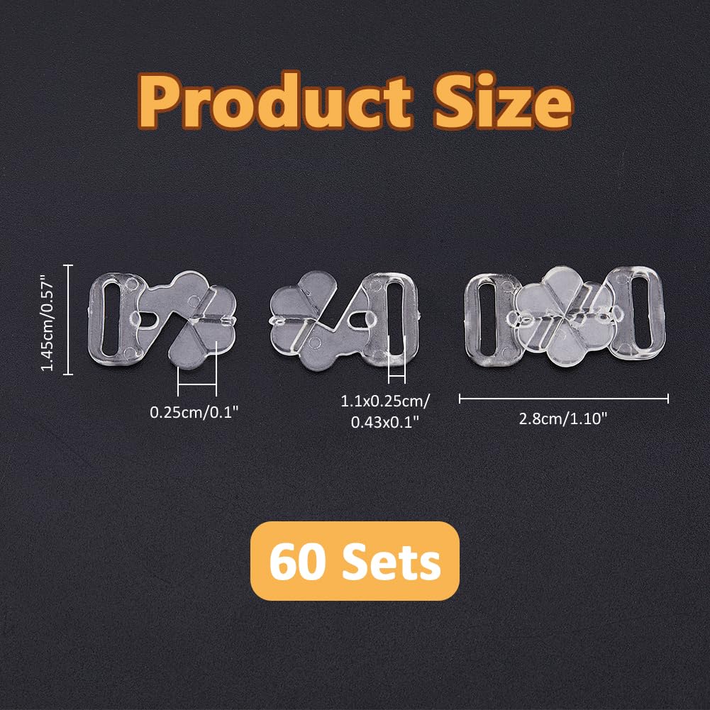 SUPERFINDINGS 60Sets Plastic Bikini Bra Clips Hooks and Snap Flower Shaped Bra Slide Buckles Clear Sewing On Swimsuit Bra Hooks Bikini Halter Adjustment Slides for Swimsuit Tops and Lingerie,2.1x1.4cm - Image 2