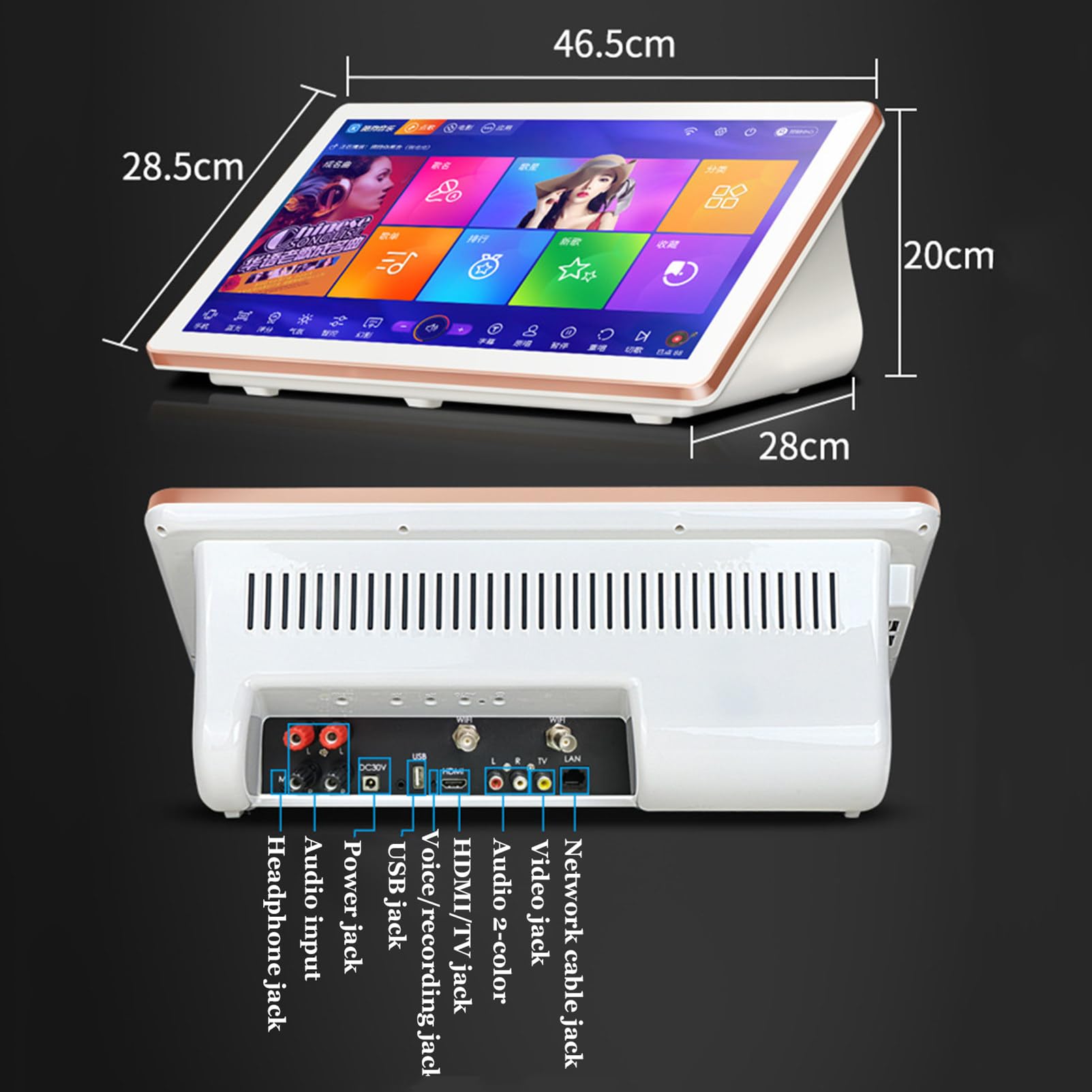 Macchina per Karaoke Intelligente, Lettore Karaoke Professionale con Schermo Touch da 18,5 Pollici, Schermo di visualizzazione dei Testi, Microfono Wireless, App Youtube Online, Nero-8 TB