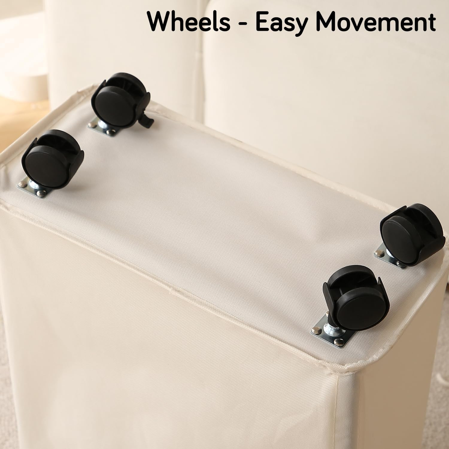 Rolling Laundry Basket with Lid - HOKIPO Cream -3