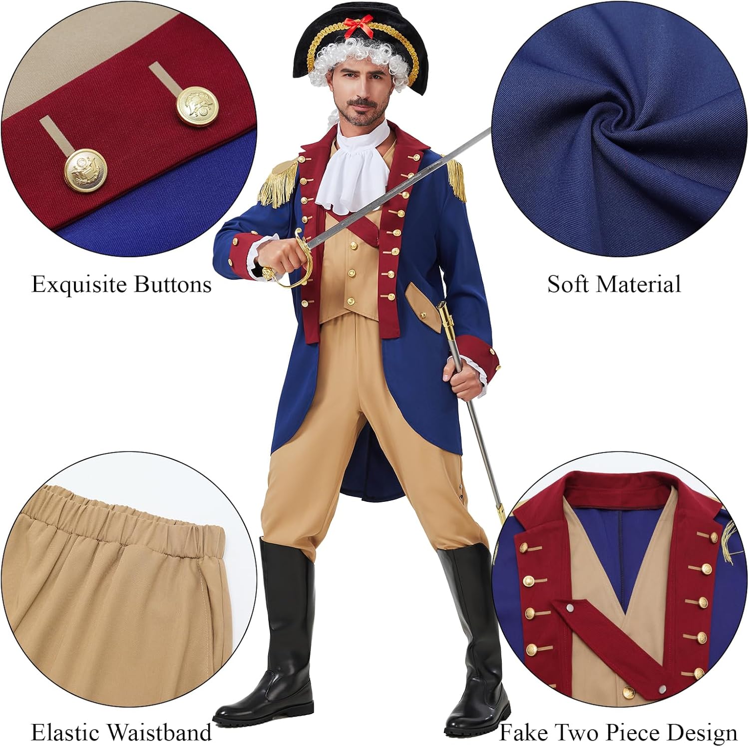 Mens Founding Father Costume Adult Colonial Costume Outfit Revolutionary War General Outfit - Image 3