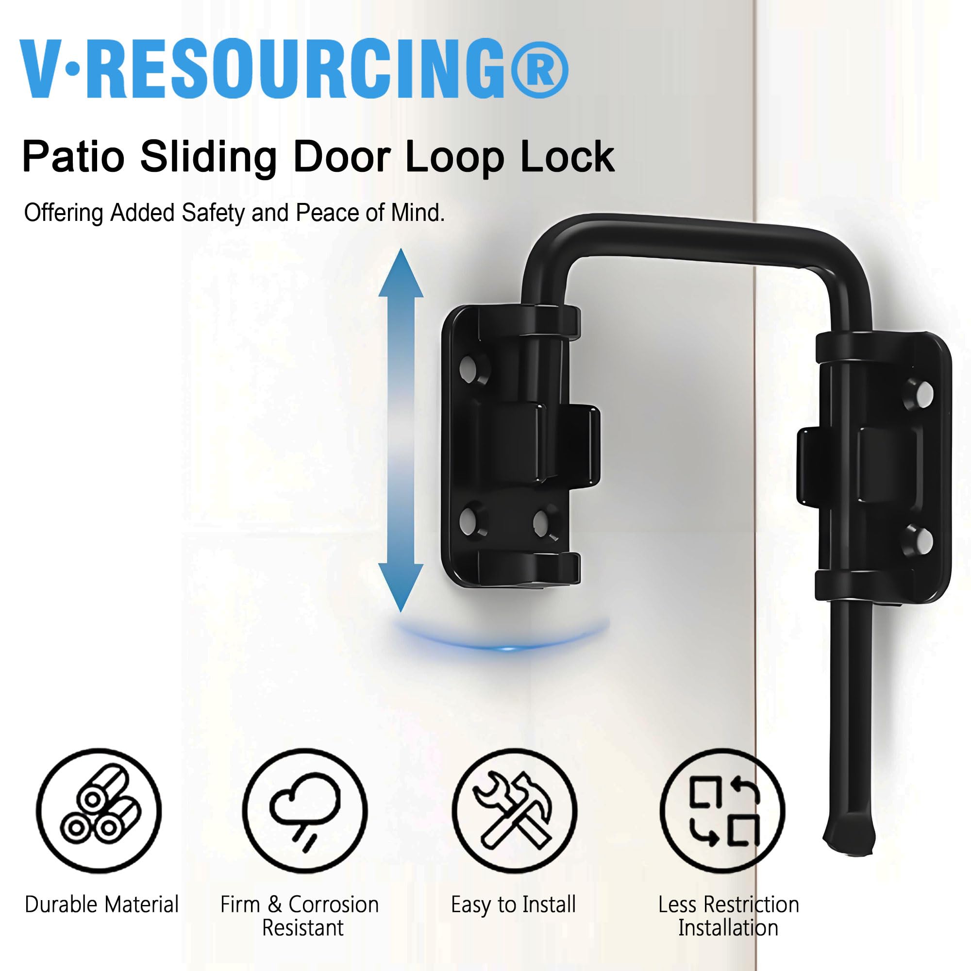Patio Sliding Door Loop Lock, Home Security Thickened Anti-Rust Sliding Gate Latch for Fence,Garden, Bathroom, Outdoor - Image 2