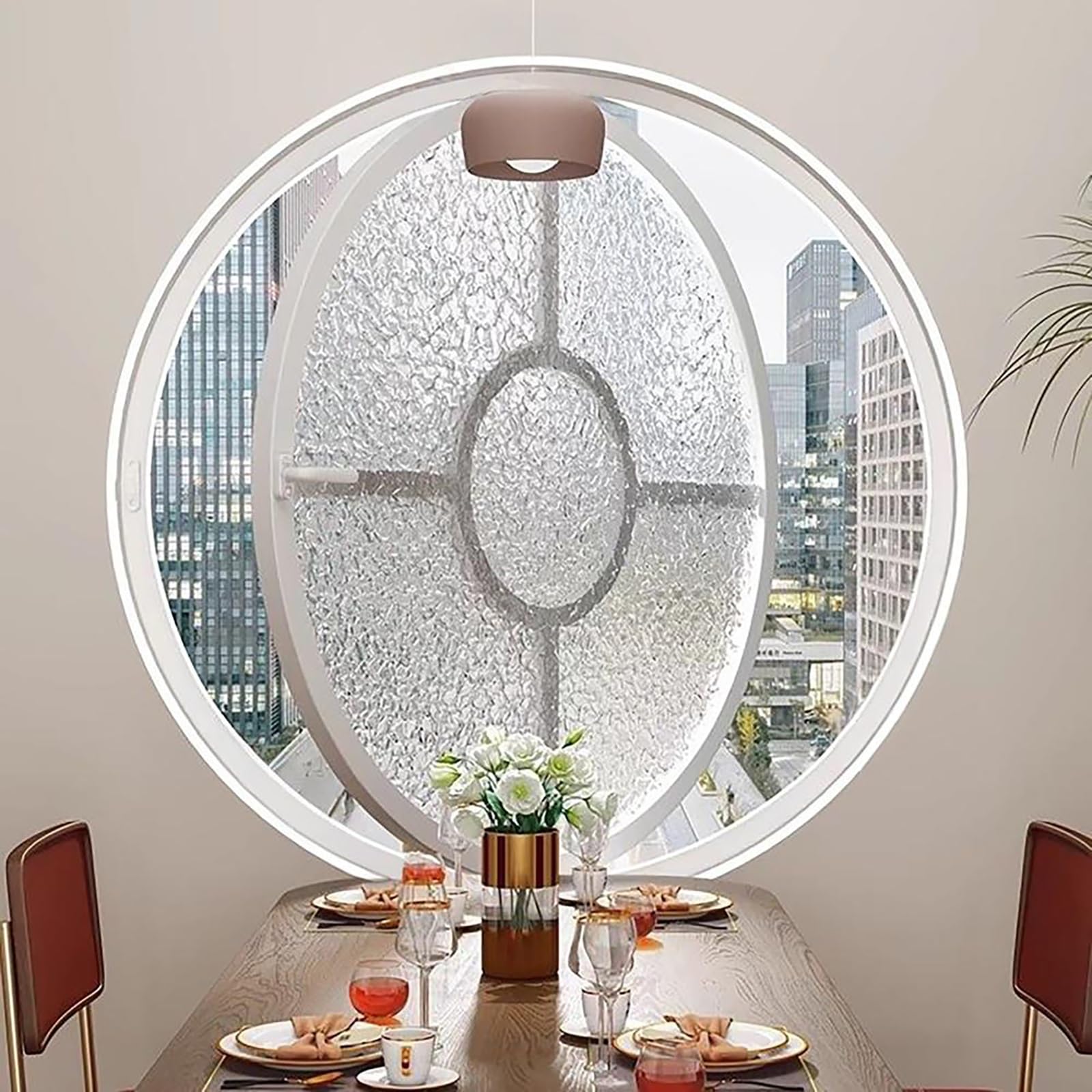Finestra Rotonda Girevole in Lega di Alluminio, La Finestra Circolare può Ruotare di 360°, Finestra-A Oblò in Vetro Temperato con Maniglia per Bagno, Soggiorno(White+White,30cm/11.8in)