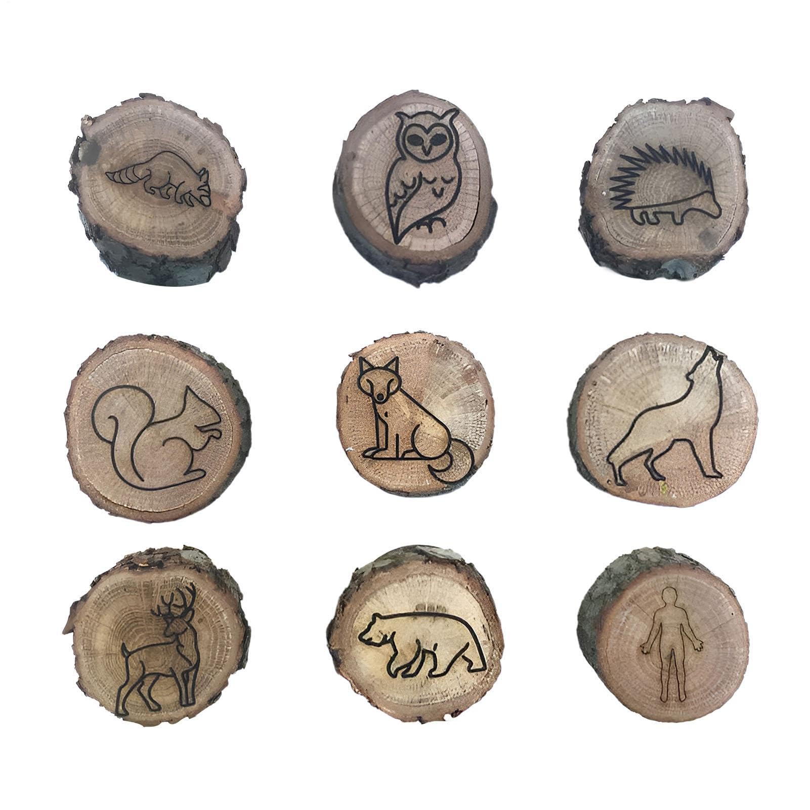 Animal Tracks Wooden Stamp Set | Wildlife Forest Farm Footprint Marking Craft Tool | Educational Kids Nature Learning Printing Toy | DIY Art Craft Scrapbooking Decoration