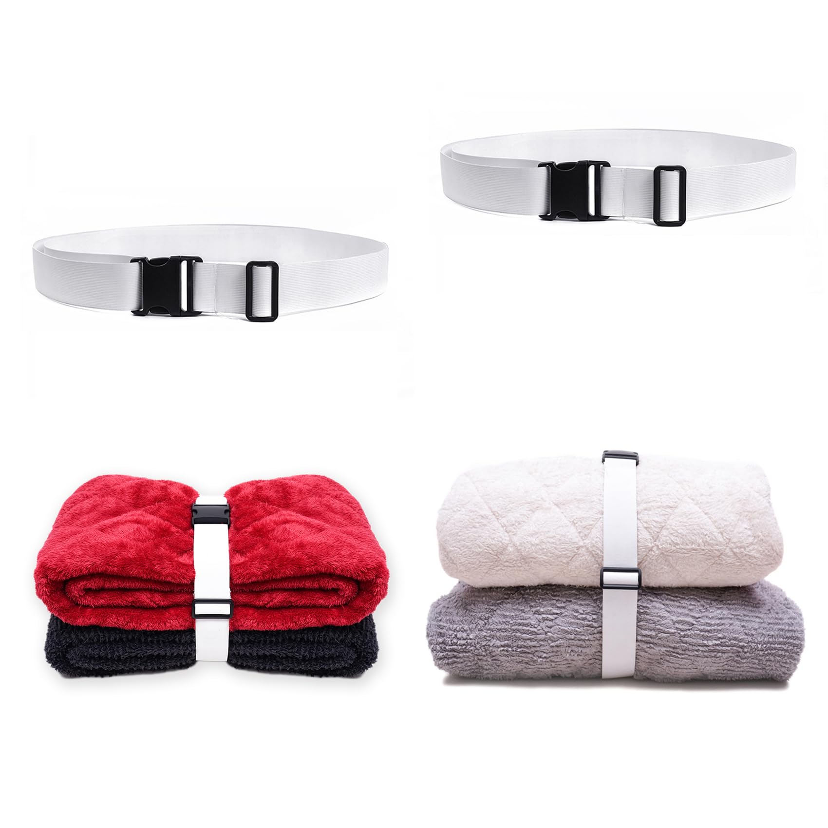 4PCS Bed Sheet Organizer Bands Bed Sheet Straps Organizer and Storage Keepers Elastic Adjustable Bed Sheet Organizer for Bedding Closet Foldable Reusable Sheet Keeper Bedding Band (6.6FT)