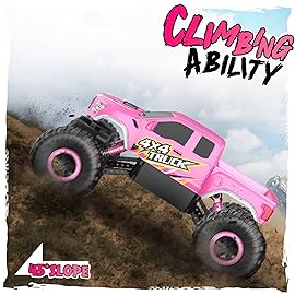 Double E Raptor F150 RC Car 4WD 2 Motors Monster Trucks for Girls, 11 Inches Off Road Crawler Vehicle Truck Toy with Rechargeable Battery Gift for Kids 6 7 8 9 10 11 12 Years-Pink