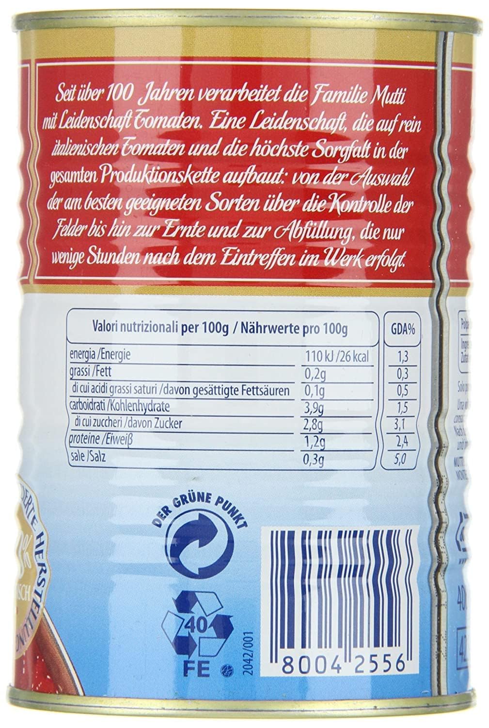 Mutti Polpa 400g Feinstes Tomatenfruchtfleisch in Stücken 100% italienische Tomaten aus Parma 48er Pack