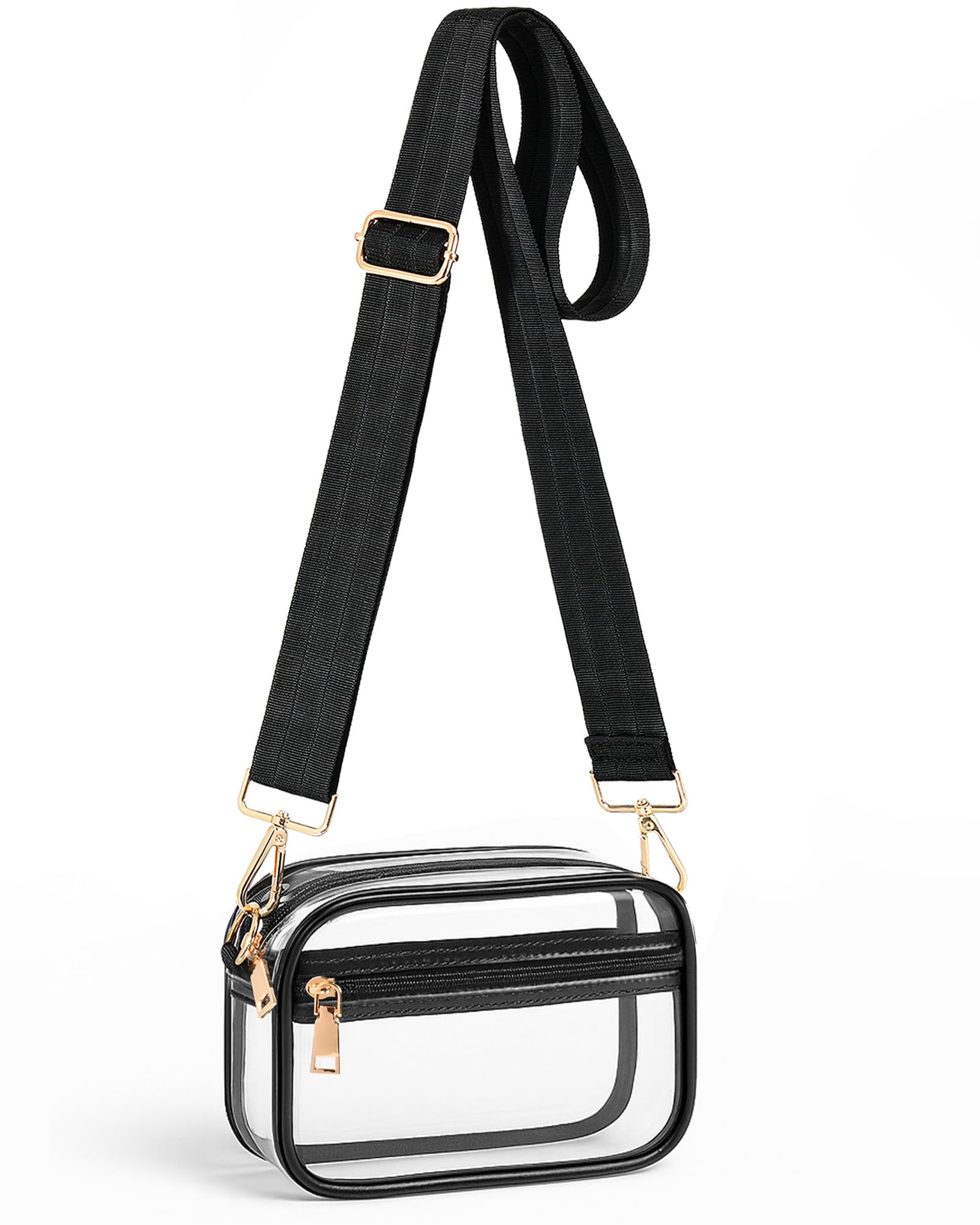 BS-VOG Clear Bag for Stadium Events, Clear Crossbody Purse for Women | Water-Resistant PVC, Wide Removable Adjustable Strap, Extra Front Pocket, Zippered Closure, Fits Phone Wallet Keys