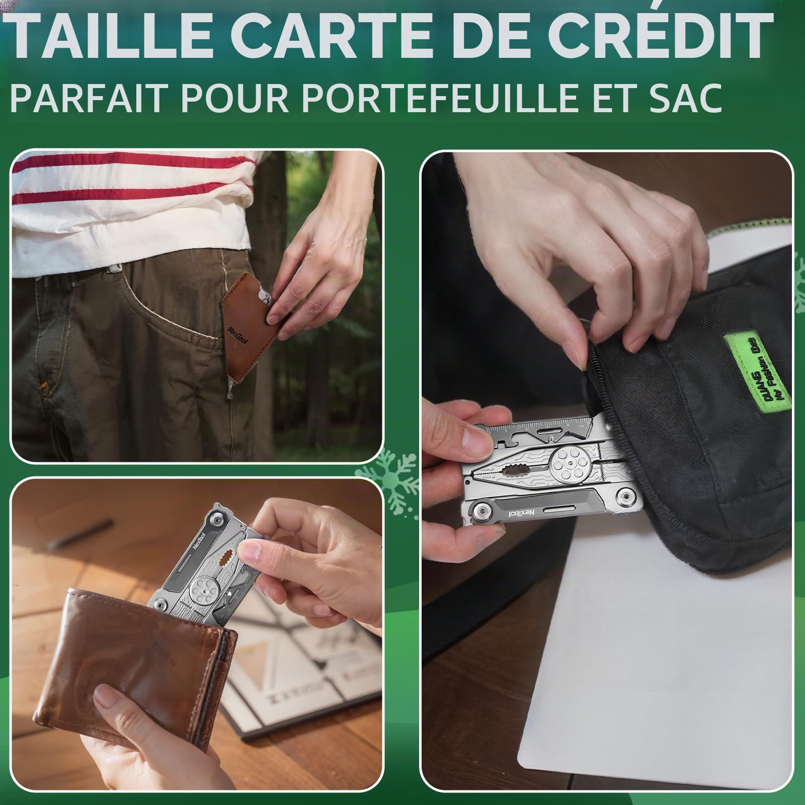 NexTool E30 Multitool Pliable Multi-Outils pour Cartes de Crédit 20 en 1 En Acier Inoxydable avec Pinces, Couteau, Décapsuleur, Clé Hexagonale, Compacte et Règle, Outils EDC pour Homme