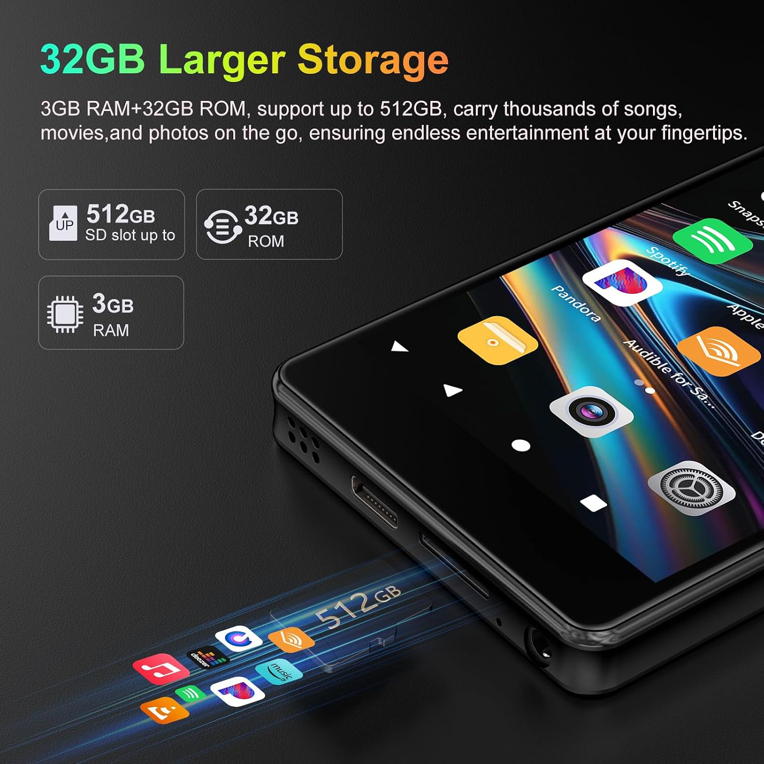 32GB MP3 Player with Bluetooth and Camera, Android 13 MP3 MP4 Players with 4" Touchscreen and Speaker, MP3 Music Player with Spotify, Parental Controls, Audible, Play Store