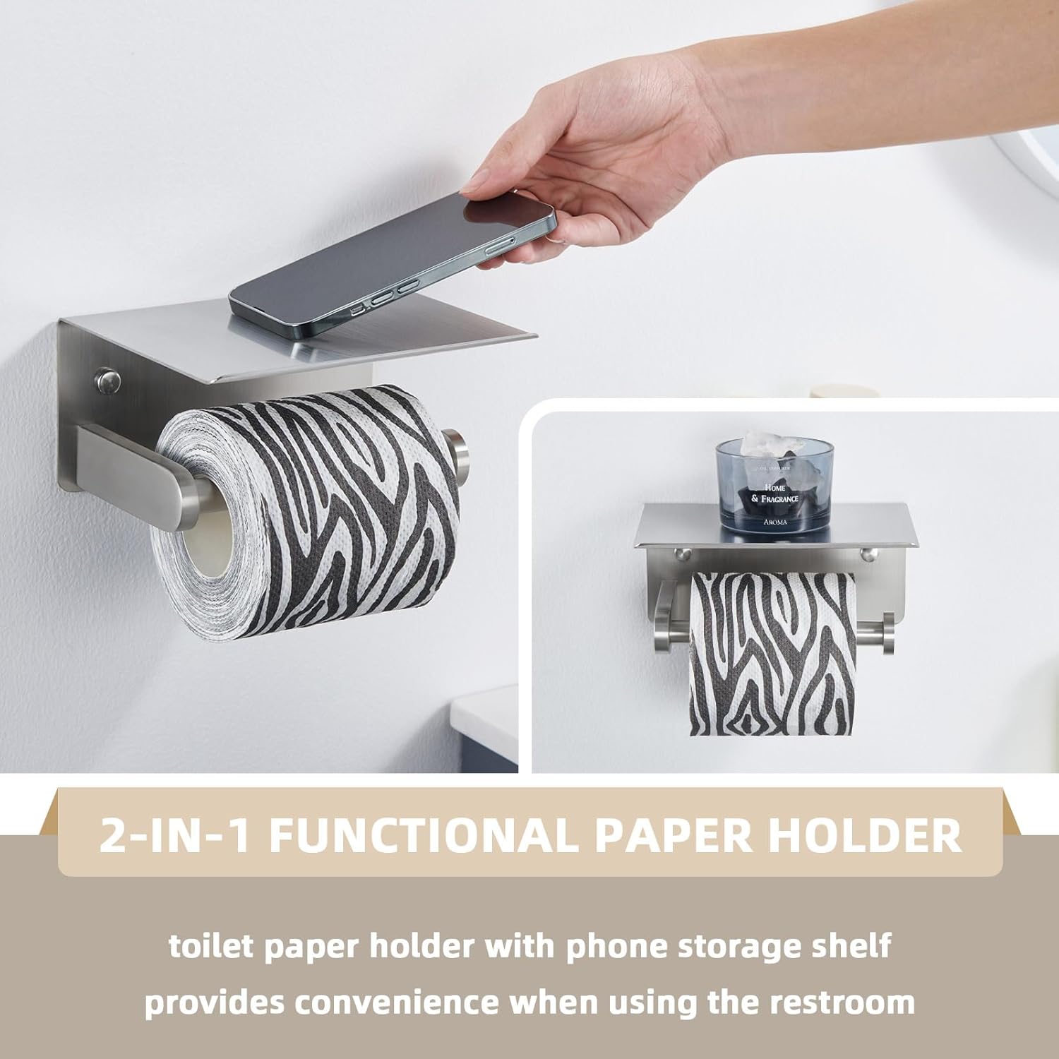 Toilet Paper Holder Bundle with Bathroom Towel Hook (Brushed Nickel)